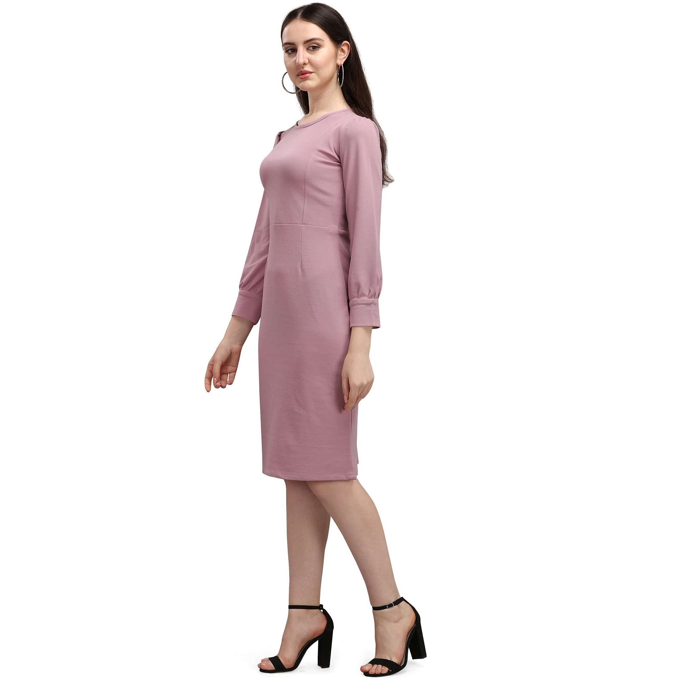 Purvaja Women's Corduroy Bodycon Knee-Length Dress (Ruby-016-Lv-M_Light Violet