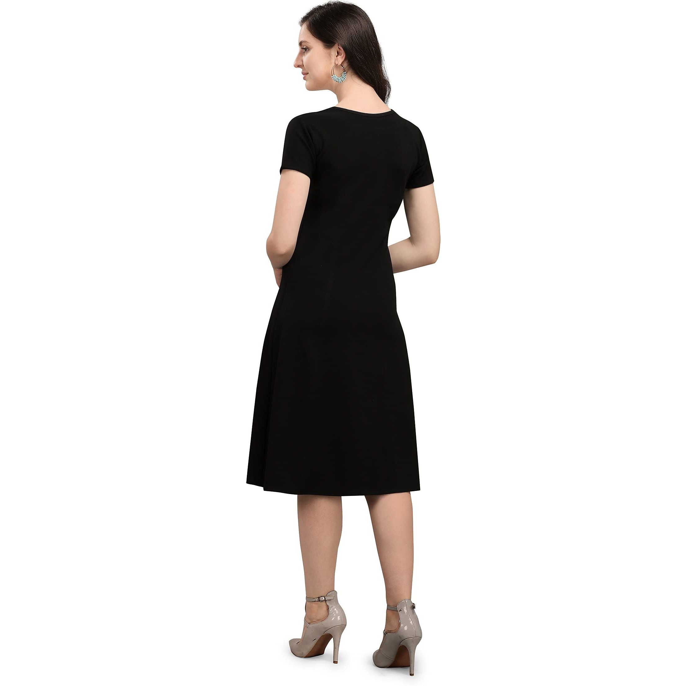 Purvaja Womens Fit & Flare Dress(Lucy-058-Sb-Bl_Skyblue-Black_Large)