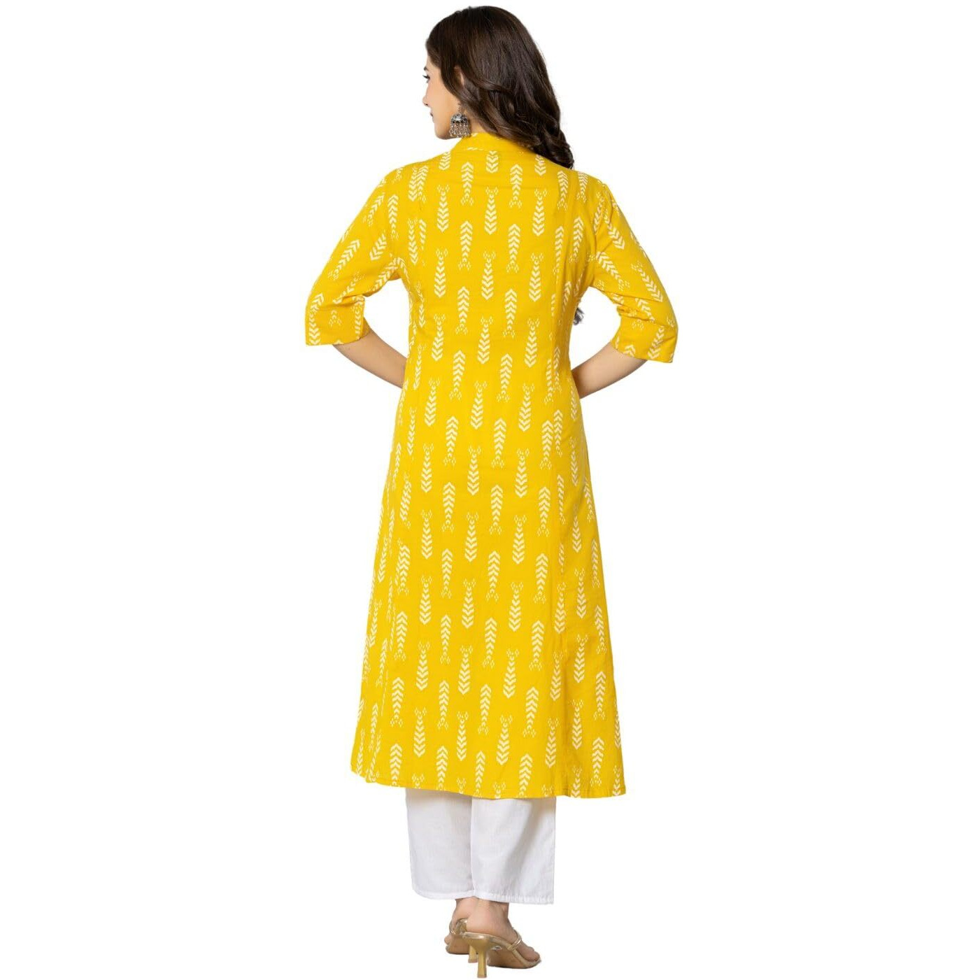 Rytras Women's Cotton Printed A-Line Kurta(Ryt575,Yellow,S)