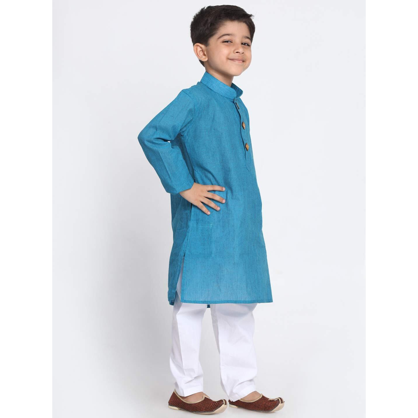 Jbn Creation Boys Pure Cotton Azure And White Kurta Pyjama Set - Ethnic Elegance For Festivals | Comfortable Traditional Pure South Handloom Cotton Kurta Pyjama For Kids_Jbnbk070Aqnpwh_36