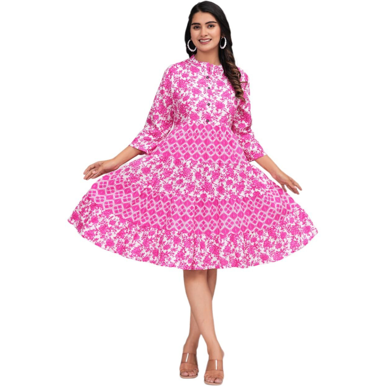 Jikonet Women's Western Dress | Midi Dress Summer Short Dresses For Women (Xxx-Large, Hot Pink)