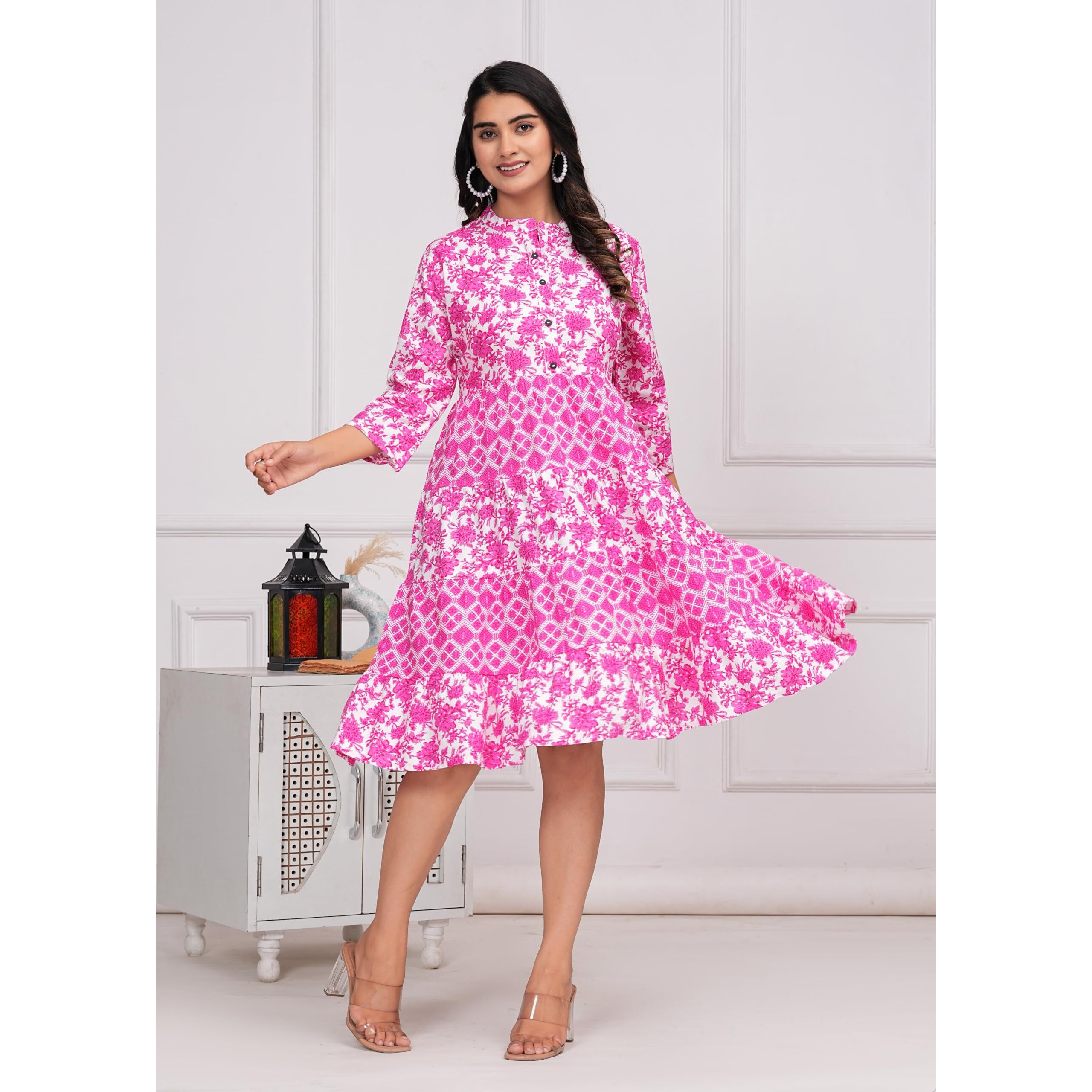 Jikonet Women's Western Dress | Midi Dress Summer Short Dresses For Women (Xxx-Large, Hot Pink)