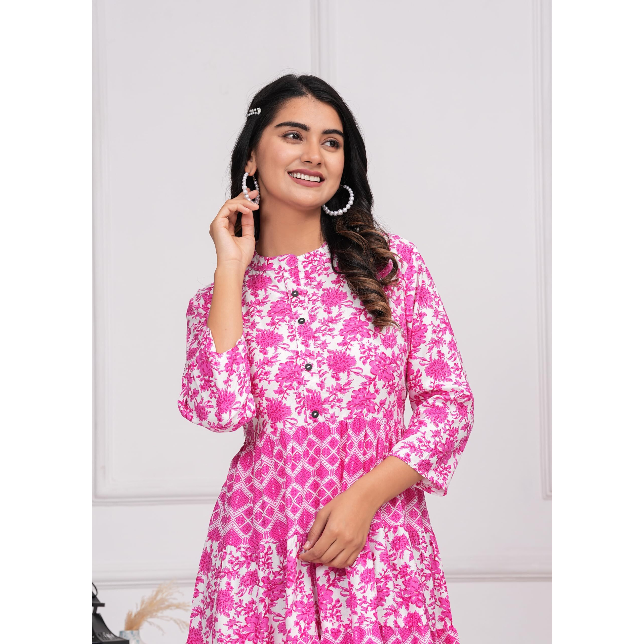 Jikonet Women's Western Dress | Midi Dress Summer Short Dresses For Women (Xxx-Large, Hot Pink)