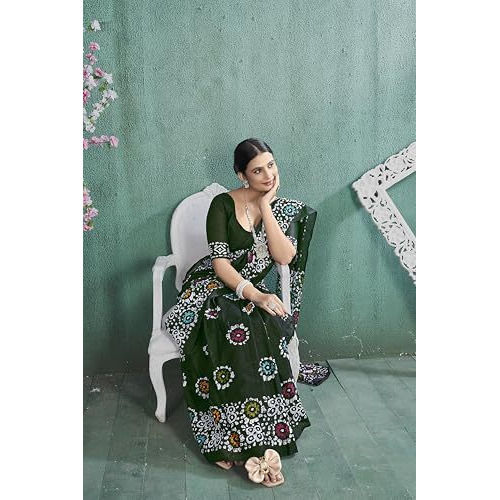 Shiv Textiles Womens Dark Green Cotton Printed Saree For Women (Smc-St-124-Dark Green)