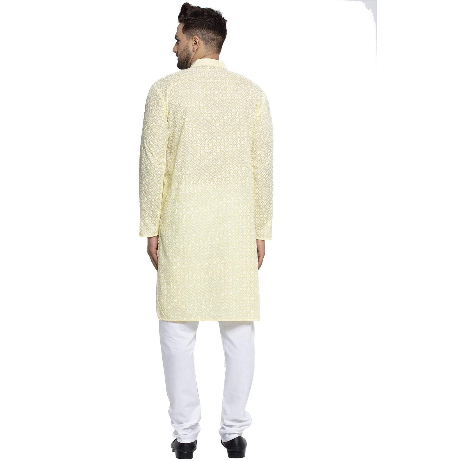 Jompers Men's Embroidered Pure Cotton Kurta Pyjama Set. (Yellow,S)