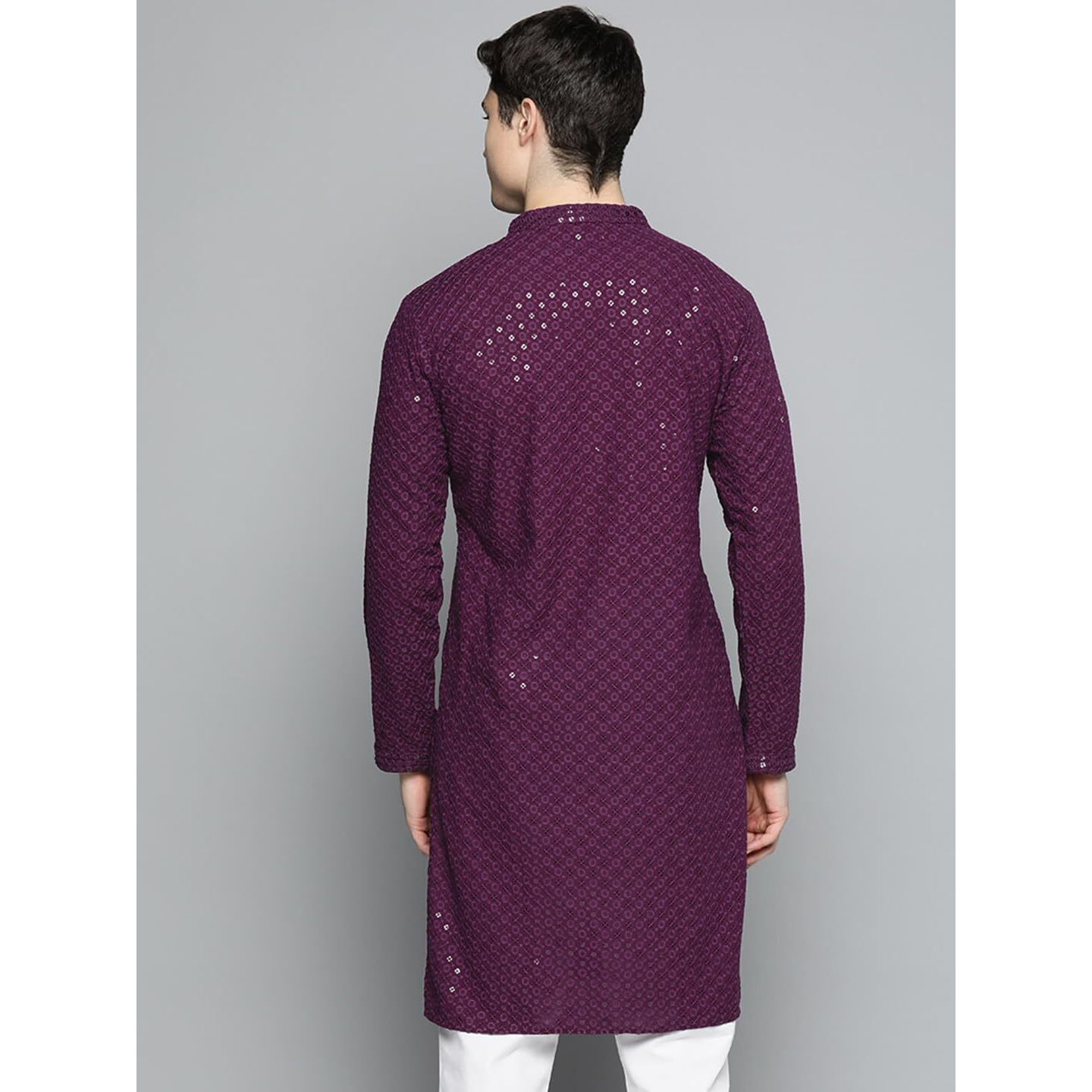 Jompers Mens Purple Chikankari Embroidered And Sequence Kurtas (Purple, Xxl)