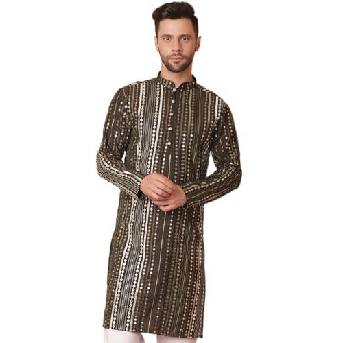 Jompers Men Mehndi Mirror Work Kurtas (Mehndi, M)