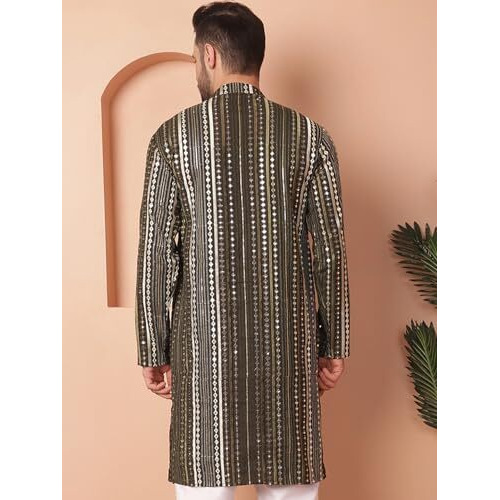 Jompers Men Mehndi Mirror Work Kurtas (Mehndi, M)
