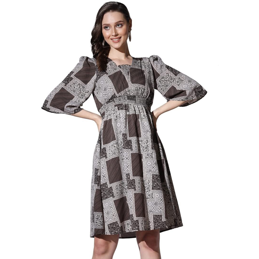 Leriya Fashion Women's Dresses | Rayon Vintage All-Over Printed Knee Length Dresses For Women | Fancy Dress For Girls | Office Wear Dress For Women | Casual Dress | (X-Large, Black)