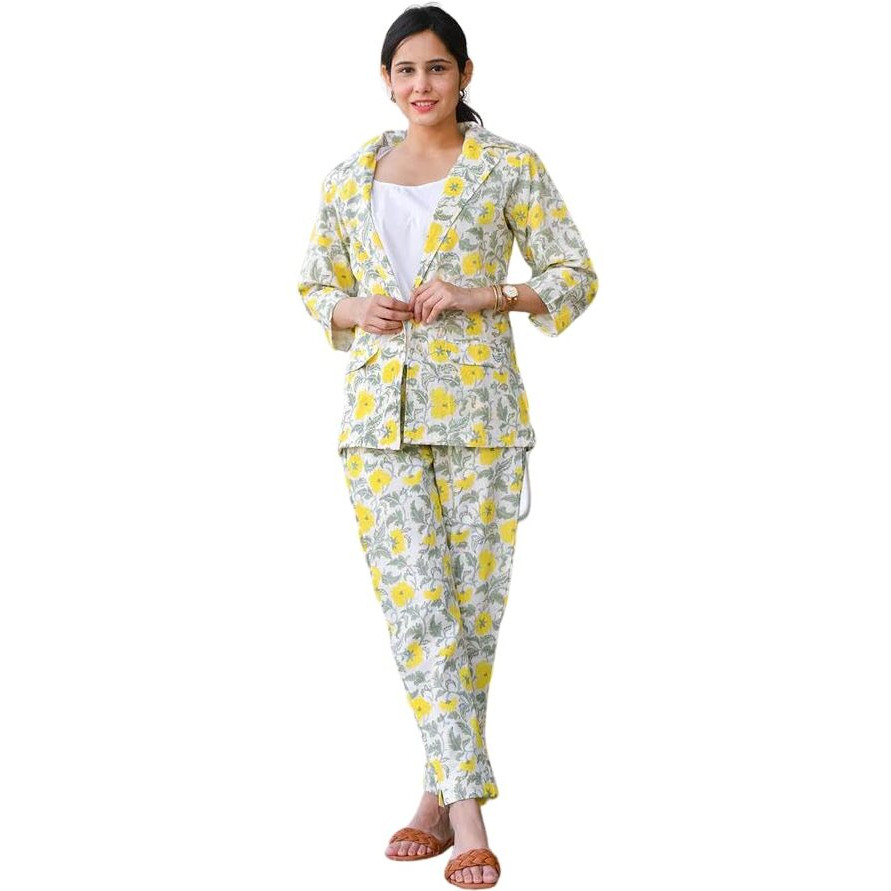 Leriya Fashion Women Rayon Floral Ethnic Co Ord Set | Kurta Sets Kurtis Pant (Xx-Large, Yellow) Lf-K-W1785&Tr844
