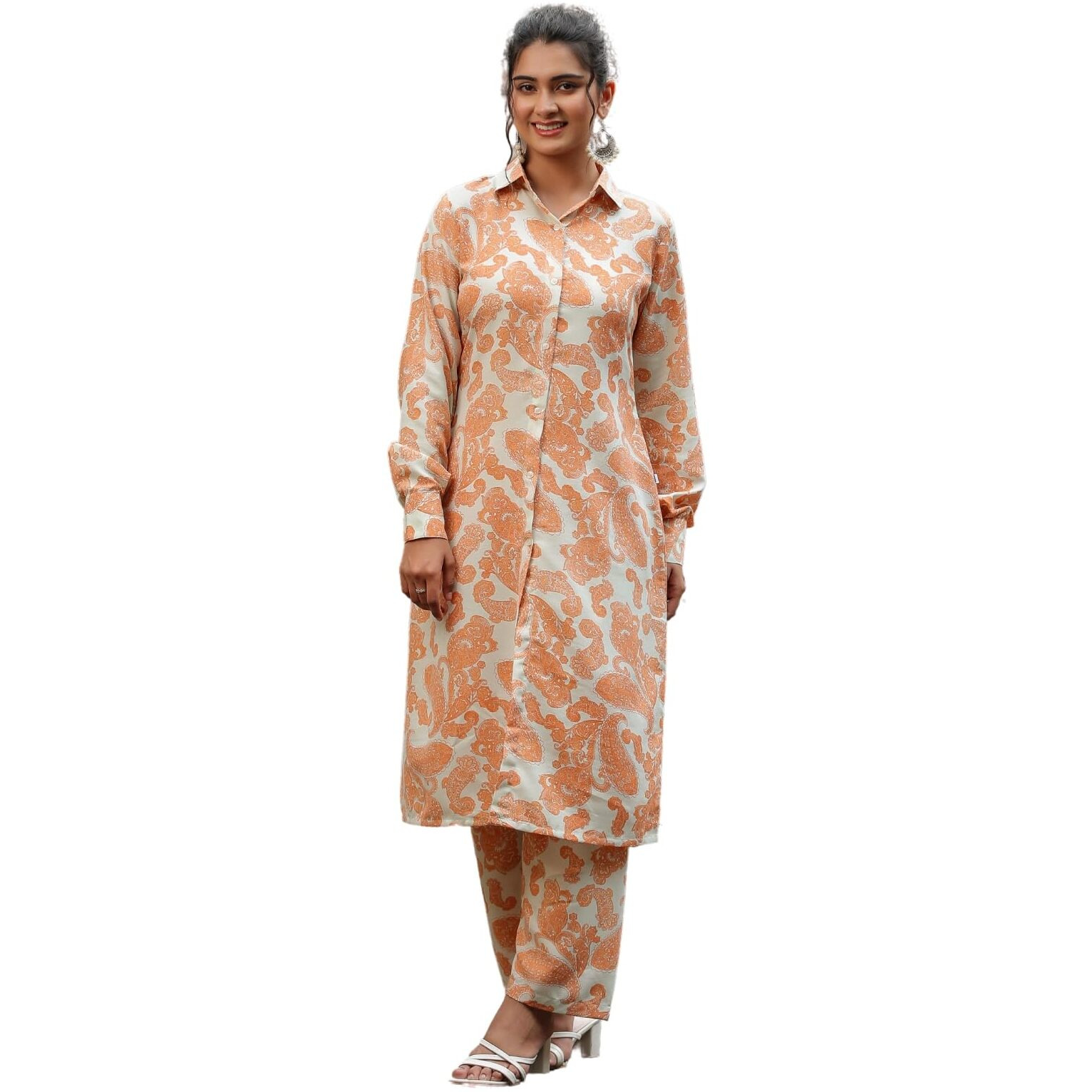 Leriya Fashion Women Rayon Printed Co-Ord Set, Orange, 2Xl