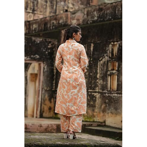 Leriya Fashion Women Rayon Printed Co-Ord Set, Orange, 2Xl