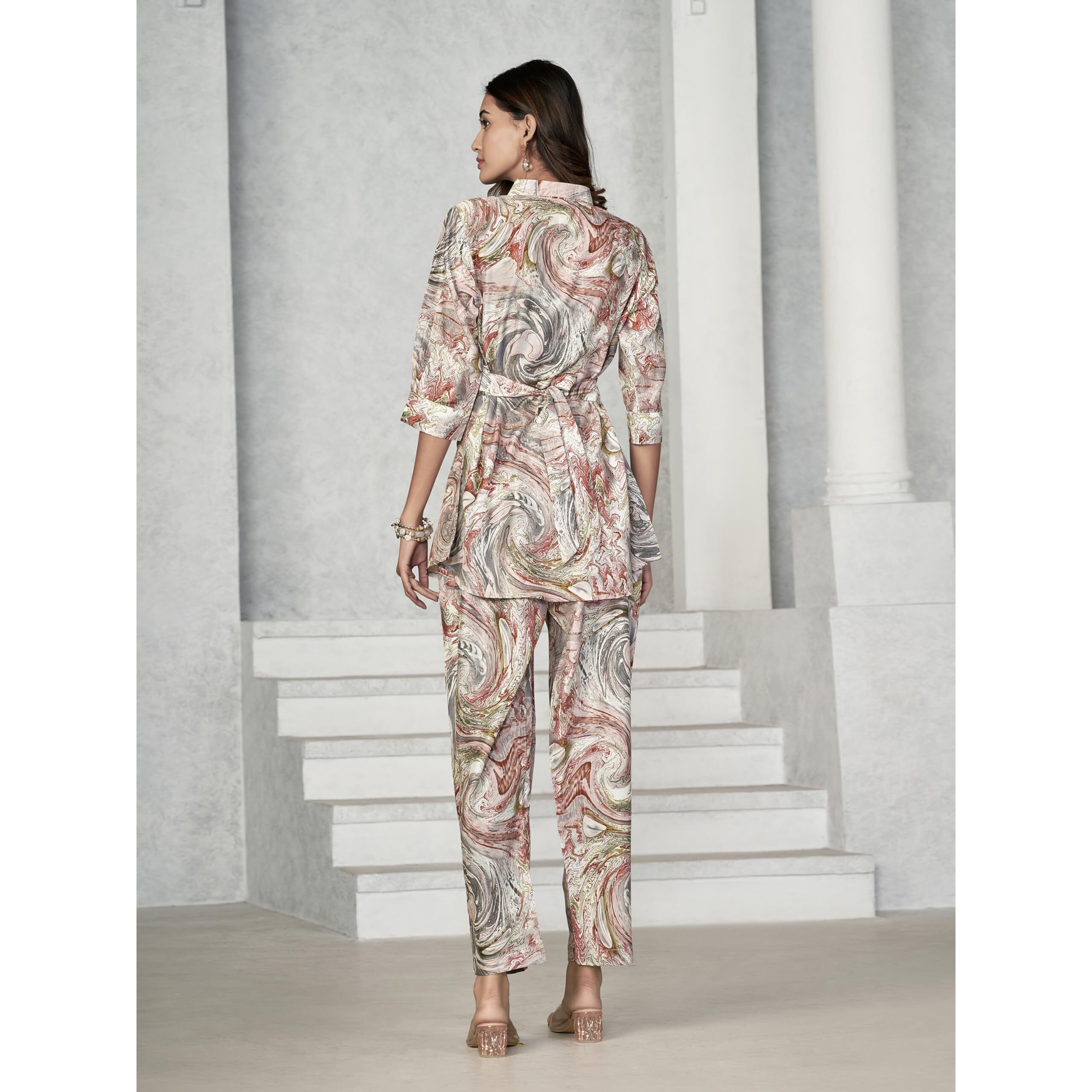 Nainvish Women's Muslin Printed Straight Shirt Collar Co-Ord Top & Pant Set (Sd626_Kb-M_Grey)