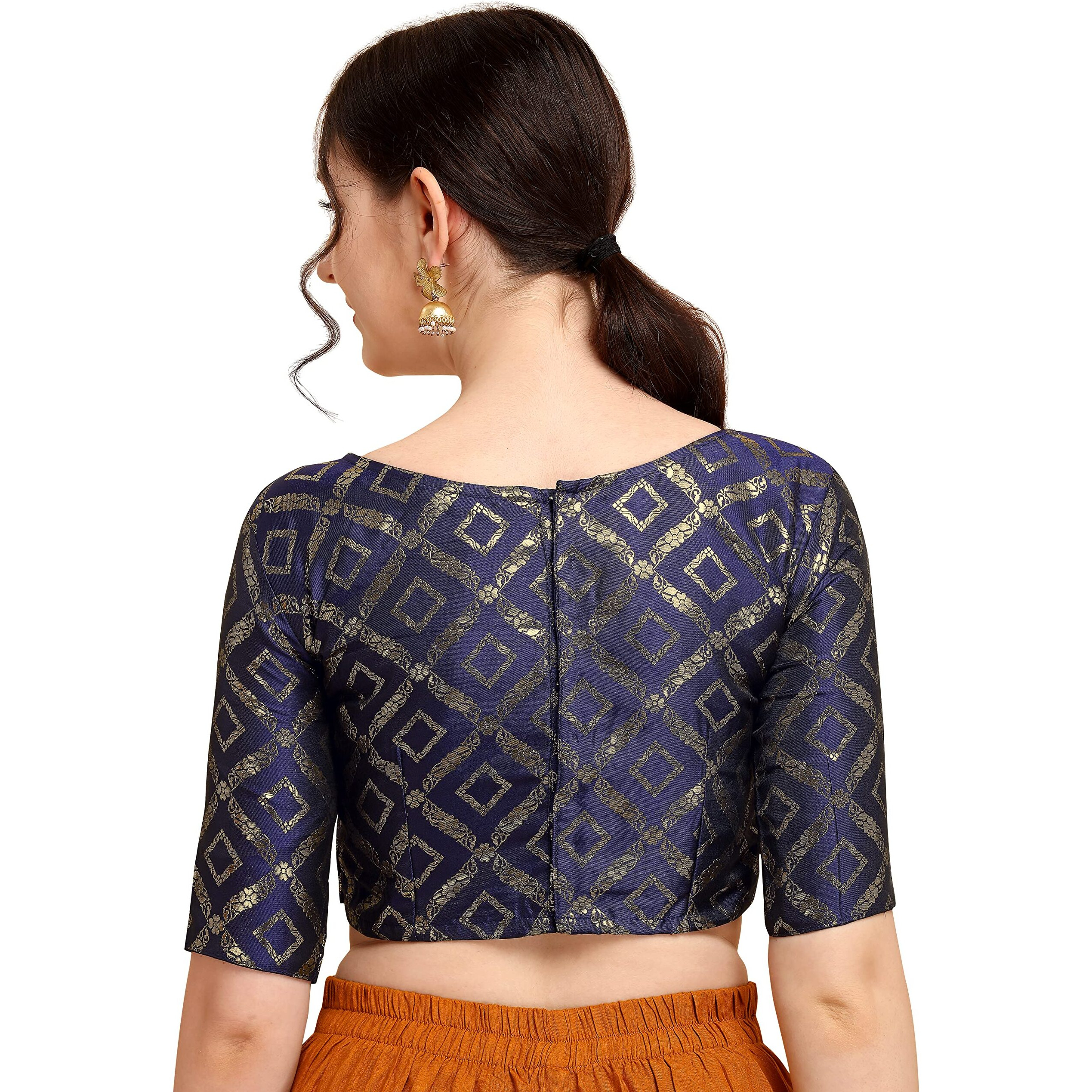 Oomph Jacquard Blue Readymade Blouse For Women - Rbbl144Xxl