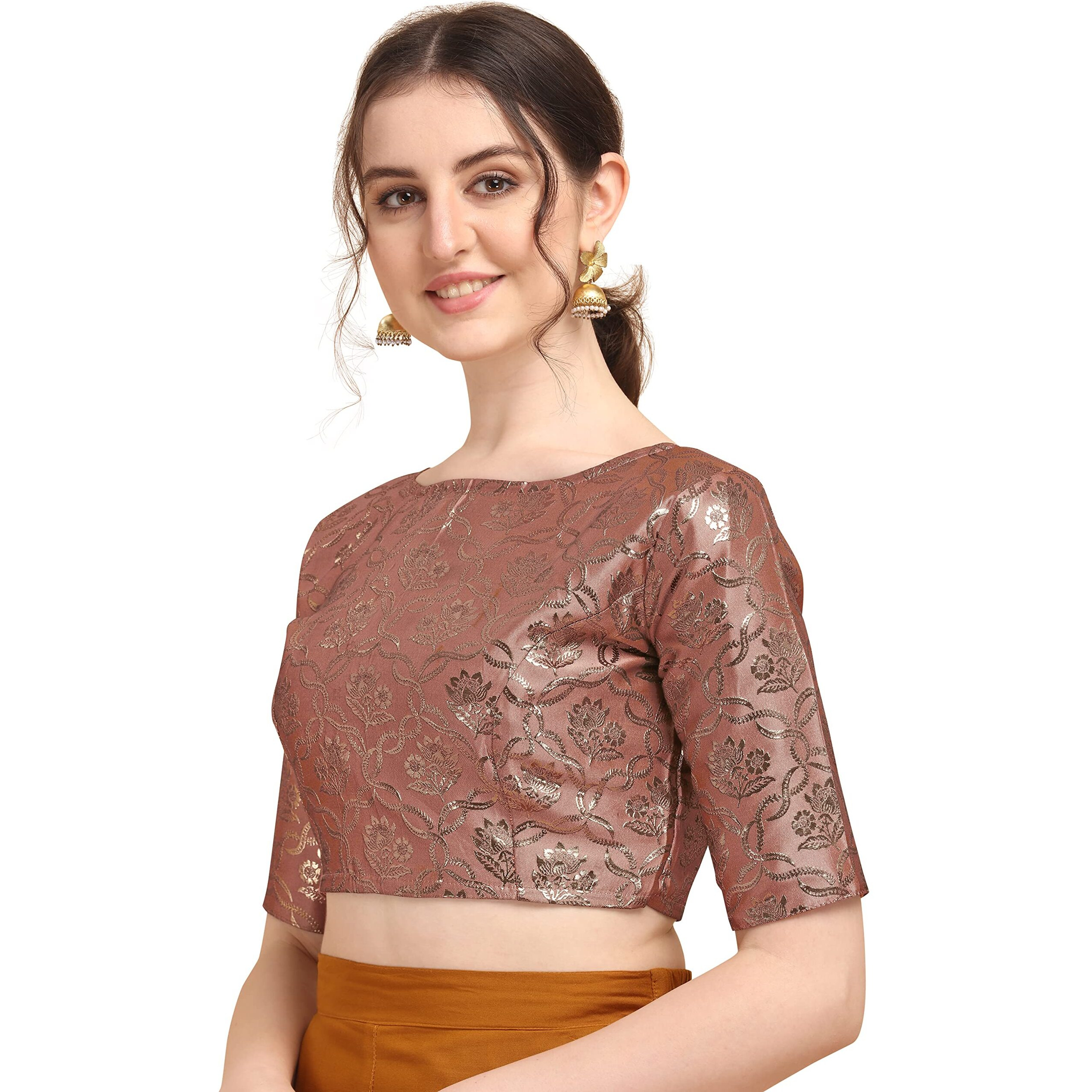 Oomph Jacquard Pink Readymade Blouse For Women - Rbbl151L
