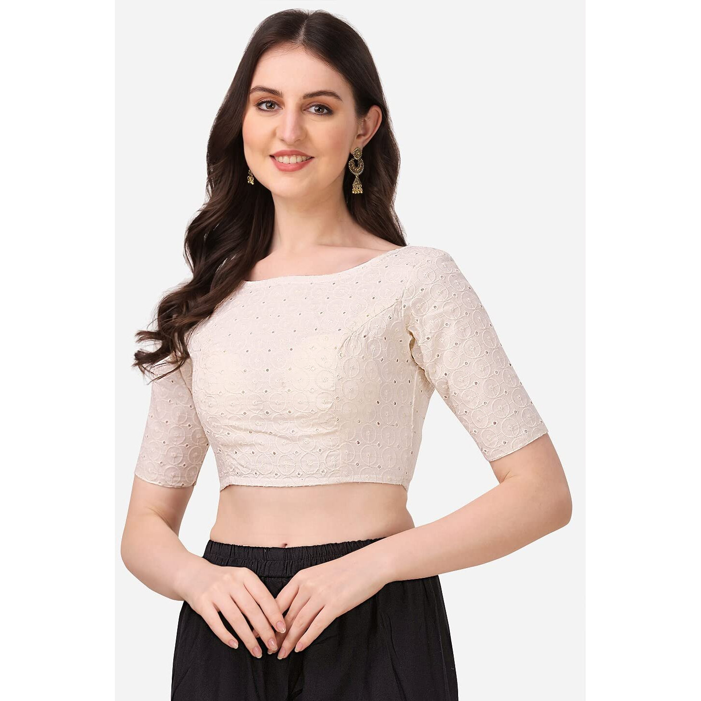 Oomph Traditional Cotton Fabric Blouse For Women | Round Neck., Elbow Length Sleeves | Wedding & Festival Wear | Comfortable & Trendy Ethnic Wear | Readymade Blouse For Saree & Lehenga