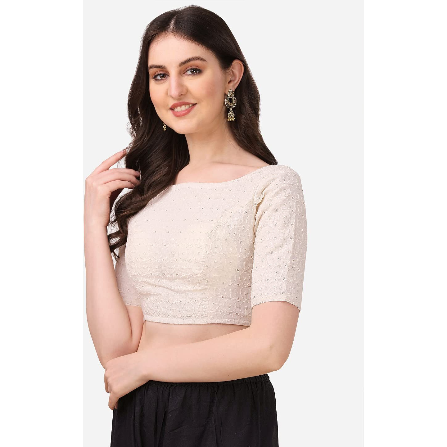 Oomph Traditional Cotton Fabric Blouse For Women | Round Neck., Elbow Length Sleeves | Wedding & Festival Wear | Comfortable & Trendy Ethnic Wear | Readymade Blouse For Saree & Lehenga