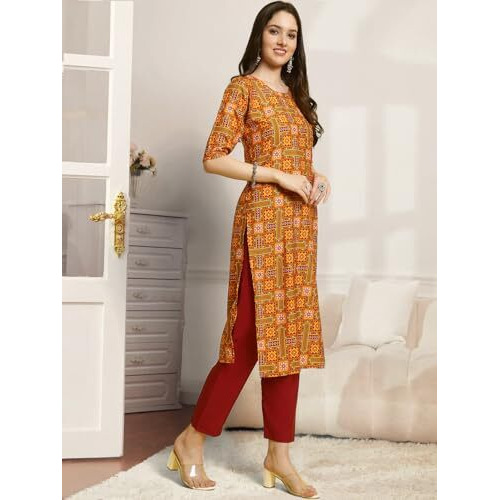 Pinkmint Printed Round Neck Kurta Set For Women Ll Kurti & Pant Set For Women Ll Regular Fit Kurta Set (Pack Of 2) Blue-Orange