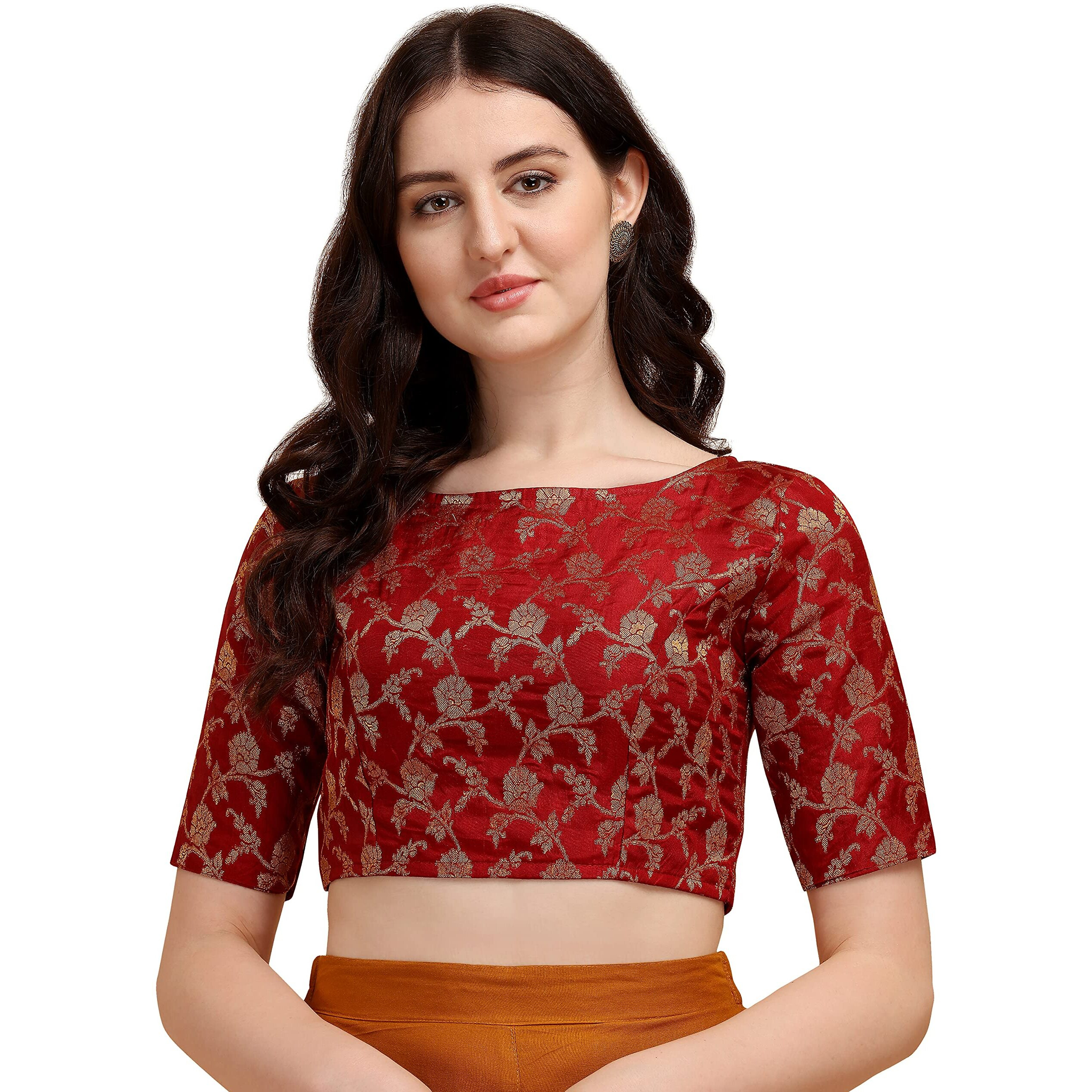 Oomph Jacquard Red Readymade Blouse For Women - Rbbl125S