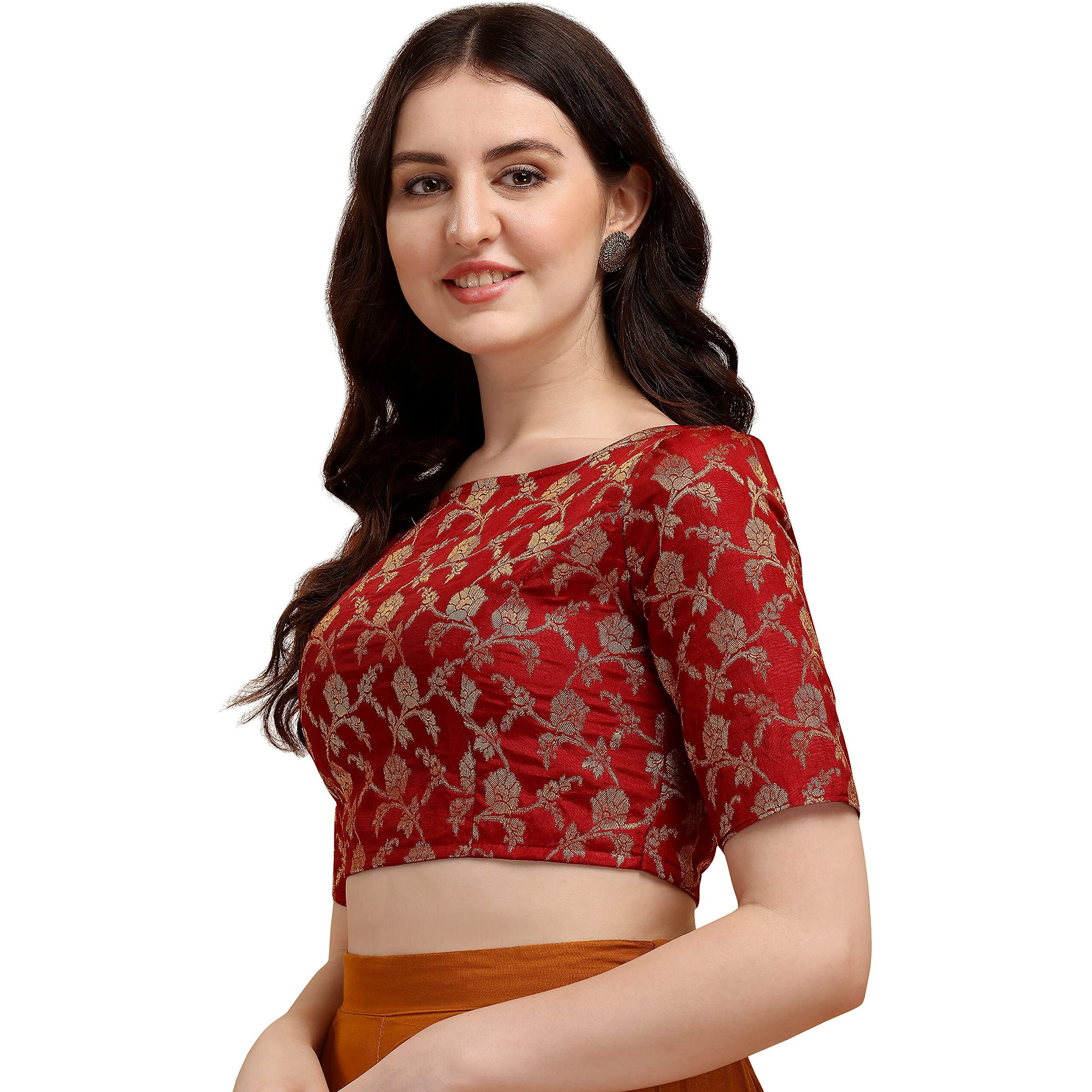 Oomph Jacquard Red Readymade Blouse For Women - Rbbl125S