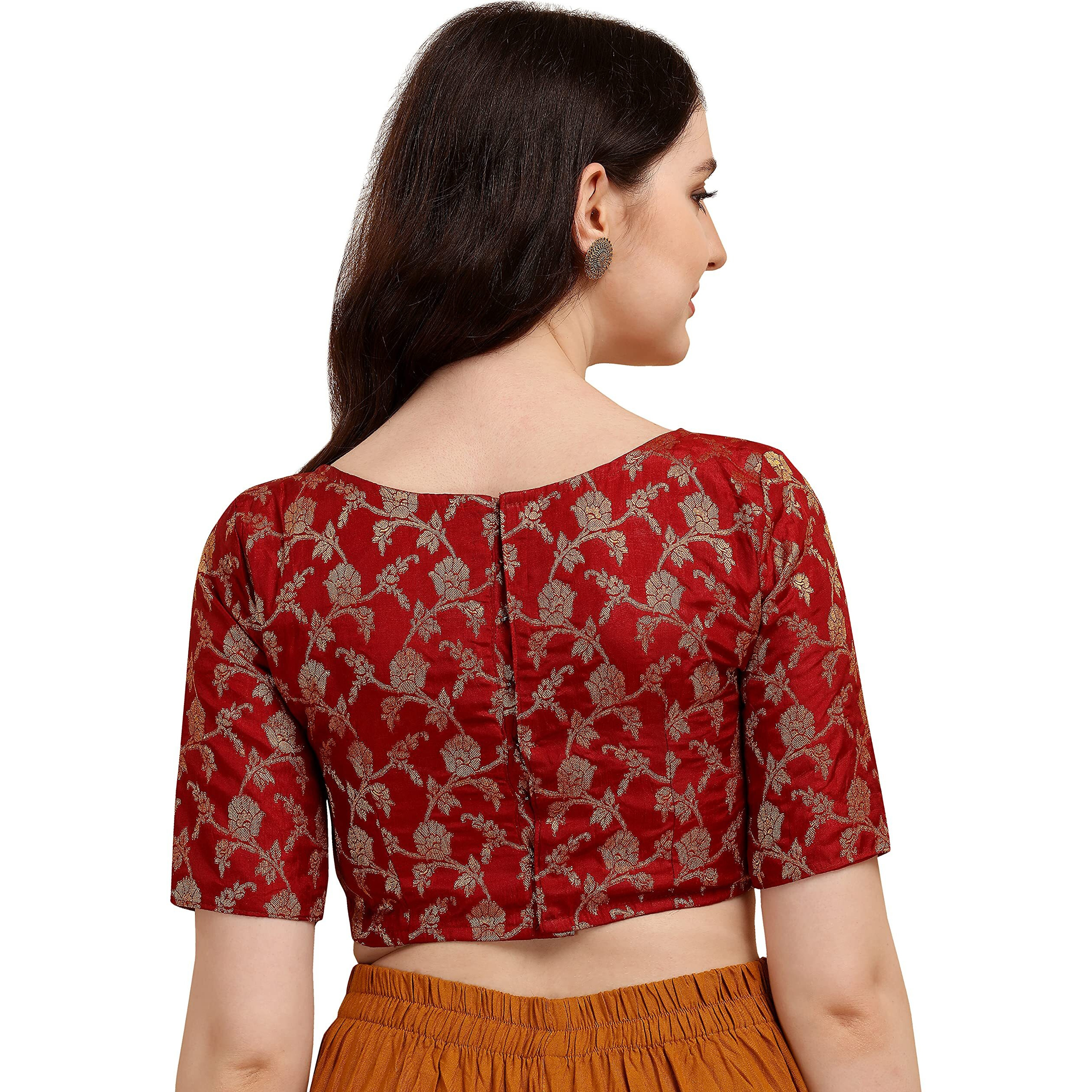 Oomph Jacquard Red Readymade Blouse For Women - Rbbl125S
