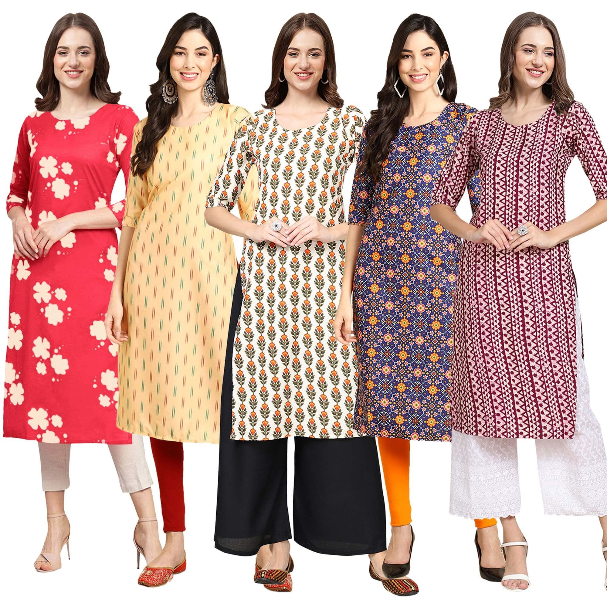 Pinkmint Women's Crepe Digital Print Straight Kurta (Pack Of 5) [S-380-360-352-369-347-Xxl]