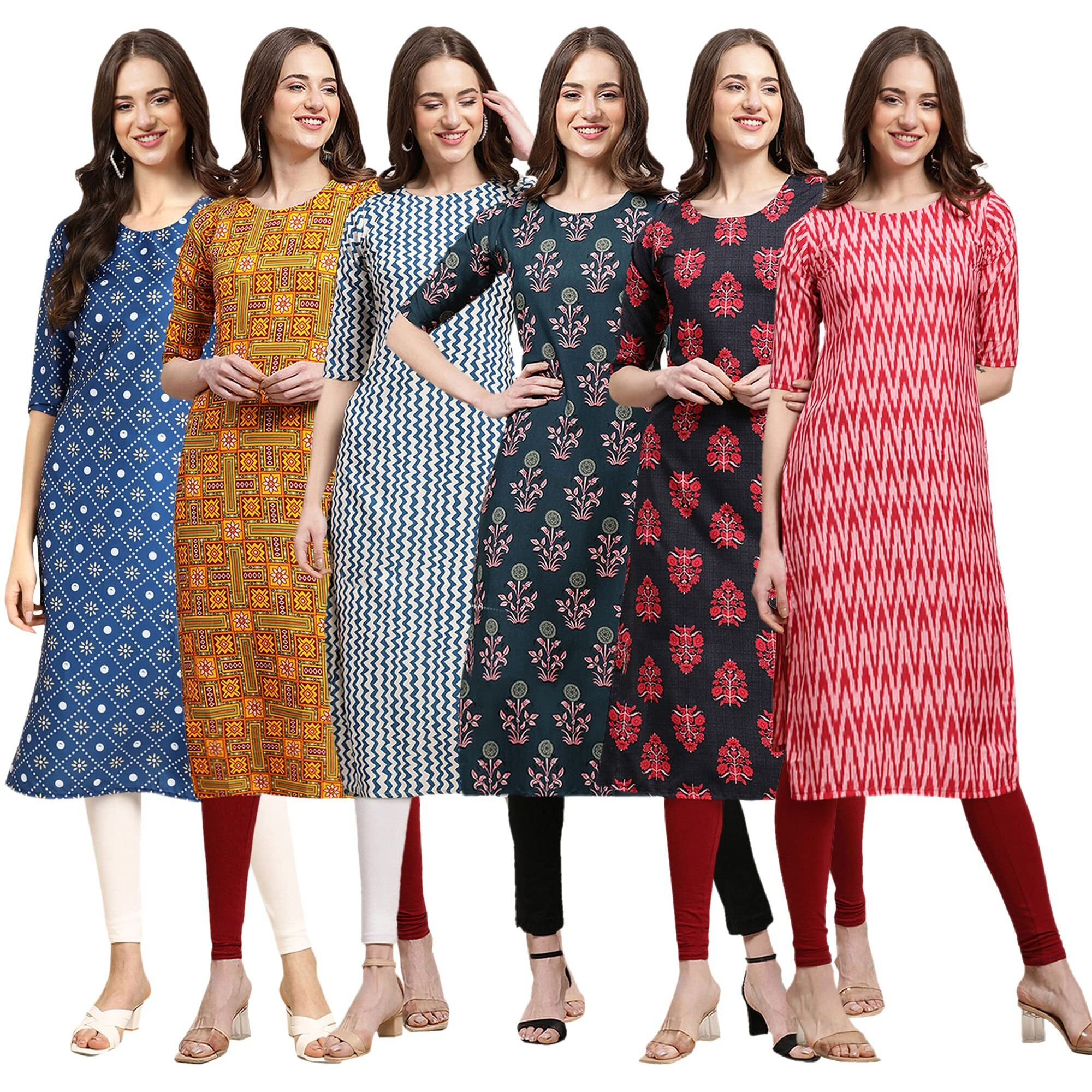 Pinkmint Women's Crepe Digital Print Straight Kurta(Pack Of 6)[Qv-353-333-331-335-345-328-Xxl]