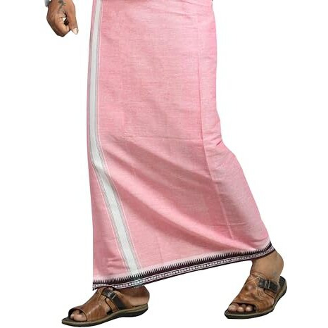 Prakasam Cotton Mens Single (1.28 X 2.00 Mtrs) Colour Thalapathi Border Dhoti/Fine Quality Single Dhoti (Pink)