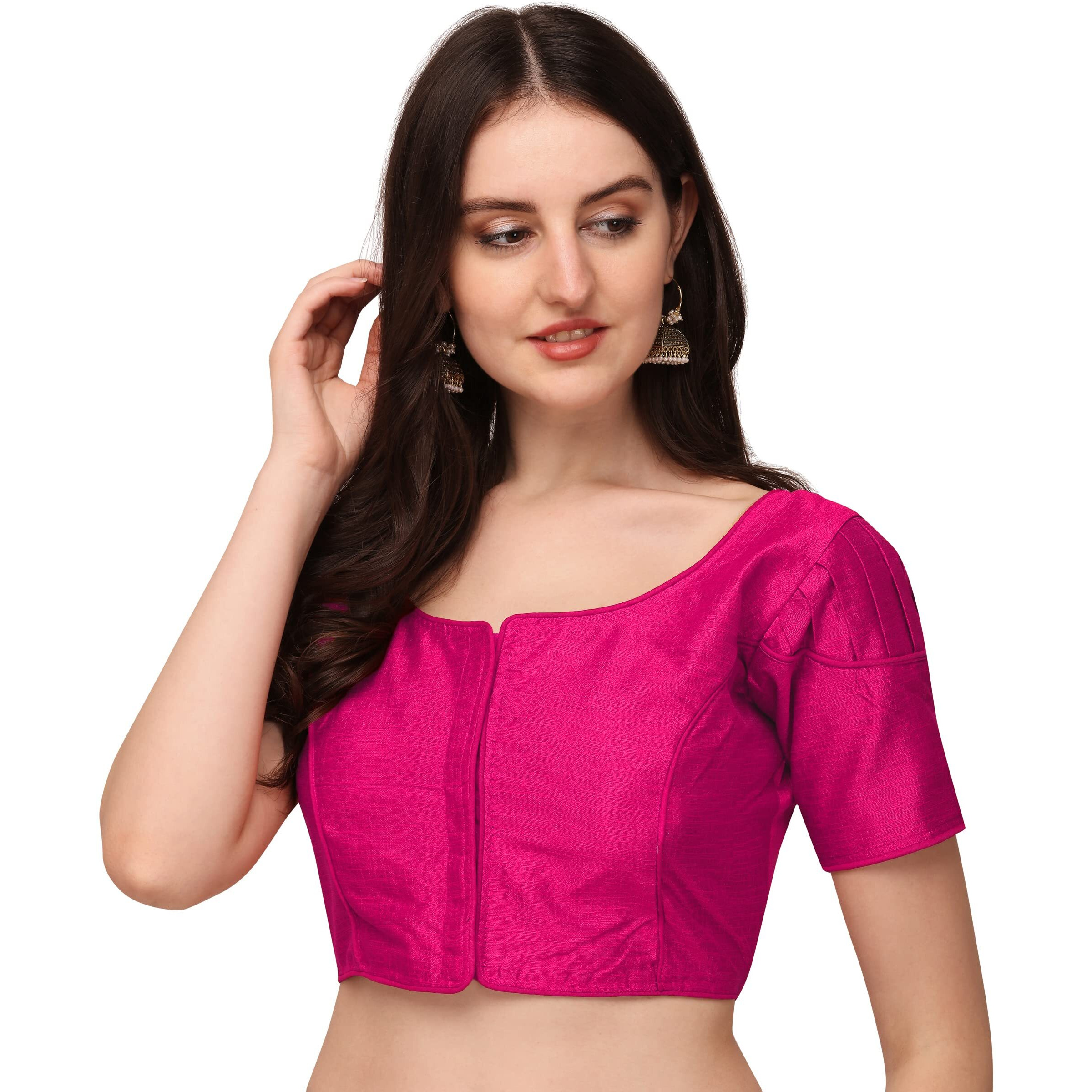 Pujia Mills Women's Silk Shoulder Puff Sleeve Readymade Saree Blouse