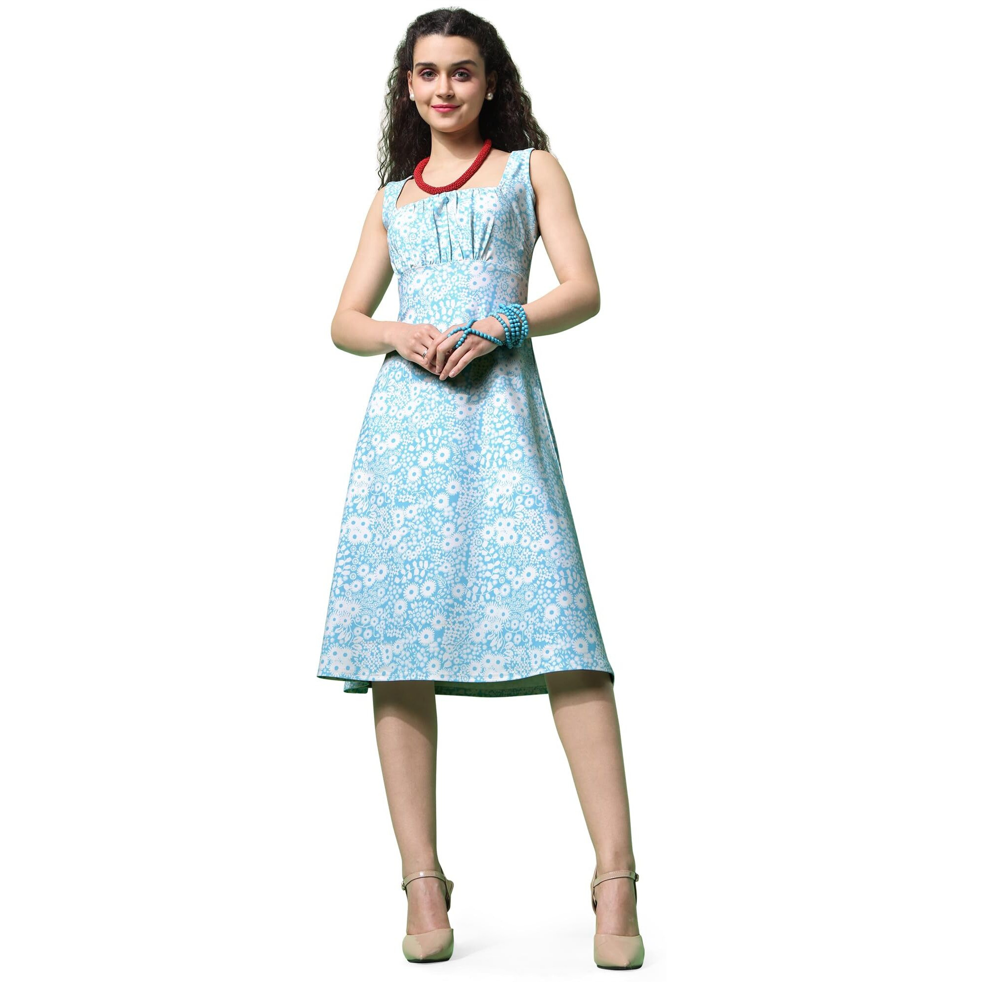Purvaja Womens Fit & Flare Knee Length Dress (Wini-102-Wheel_Sky Blue_Medium)