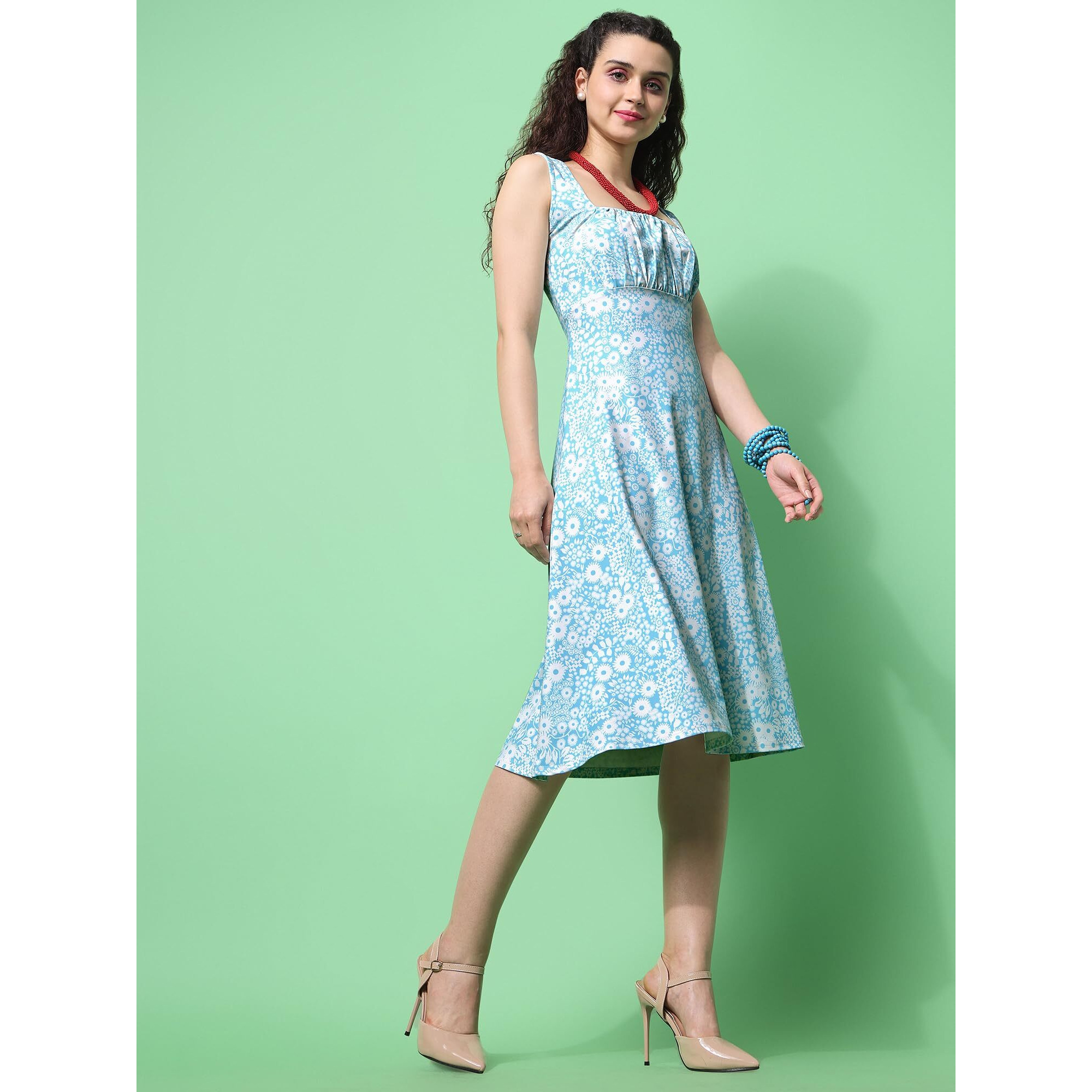 Purvaja Womens Fit & Flare Knee Length Dress (Wini-102-Wheel_Sky Blue_Medium)