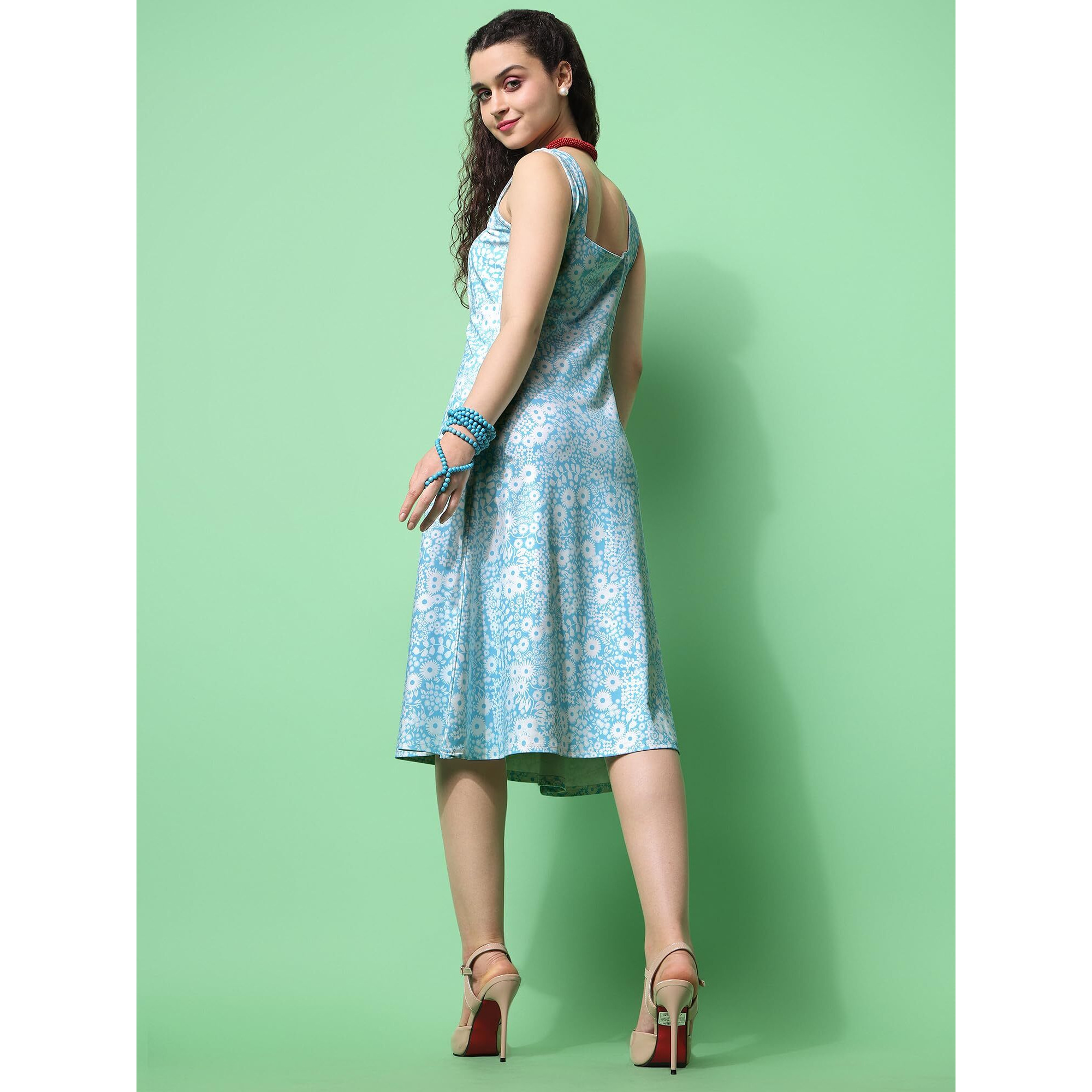 Purvaja Womens Fit & Flare Knee Length Dress (Wini-102-Wheel_Sky Blue_Medium)