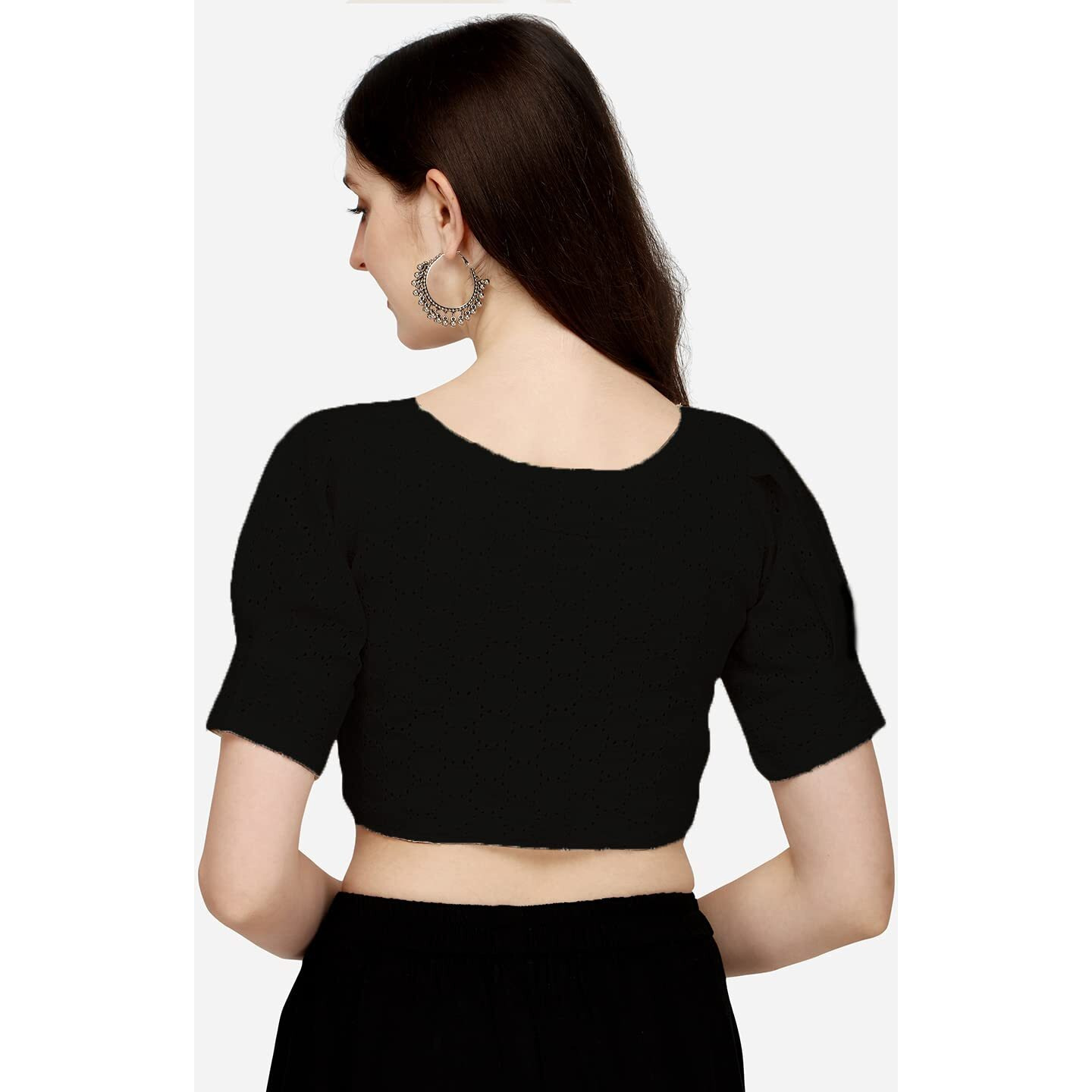 Pujia Mills Women's Cotton Chikankari Embroidery Work Readymade Saree Blouse (32, Black)