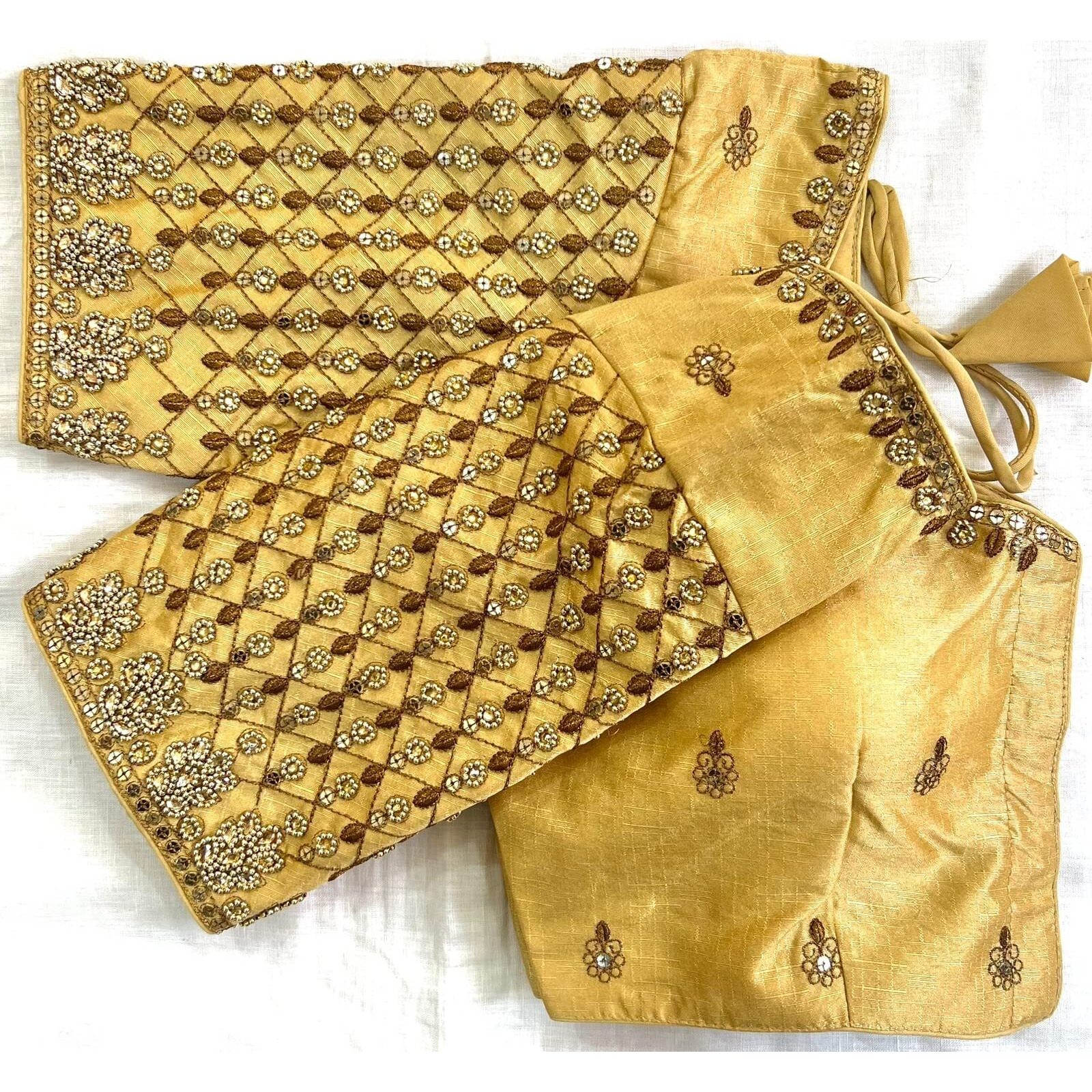 Pujia Mills Women's Trendy Embroidery Maggam Work Half Sleeve Gold Saree Blouse(Maggam 2 Gold_38)
