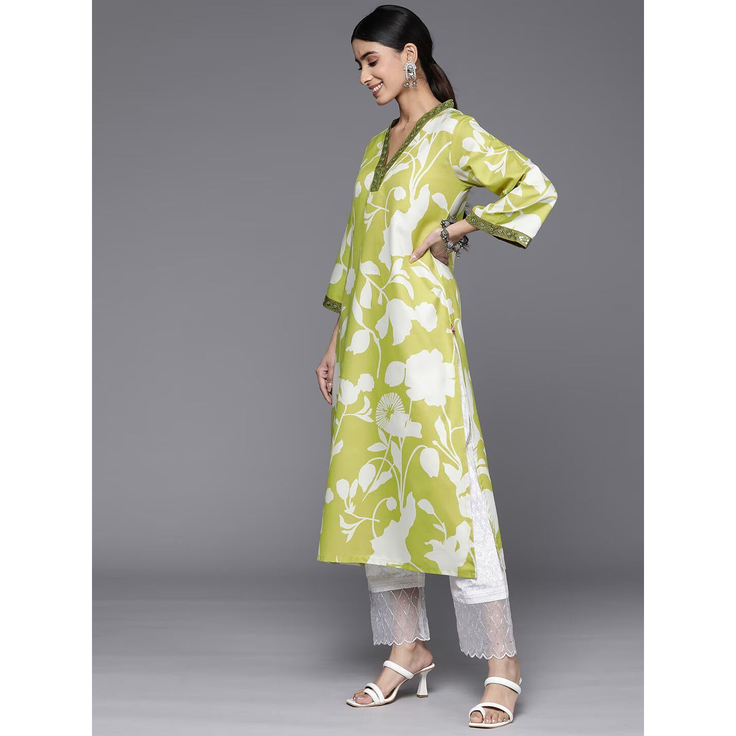 Rytras Women's Embroidered Printed Straight Kurta(Ryt514,Green,S)