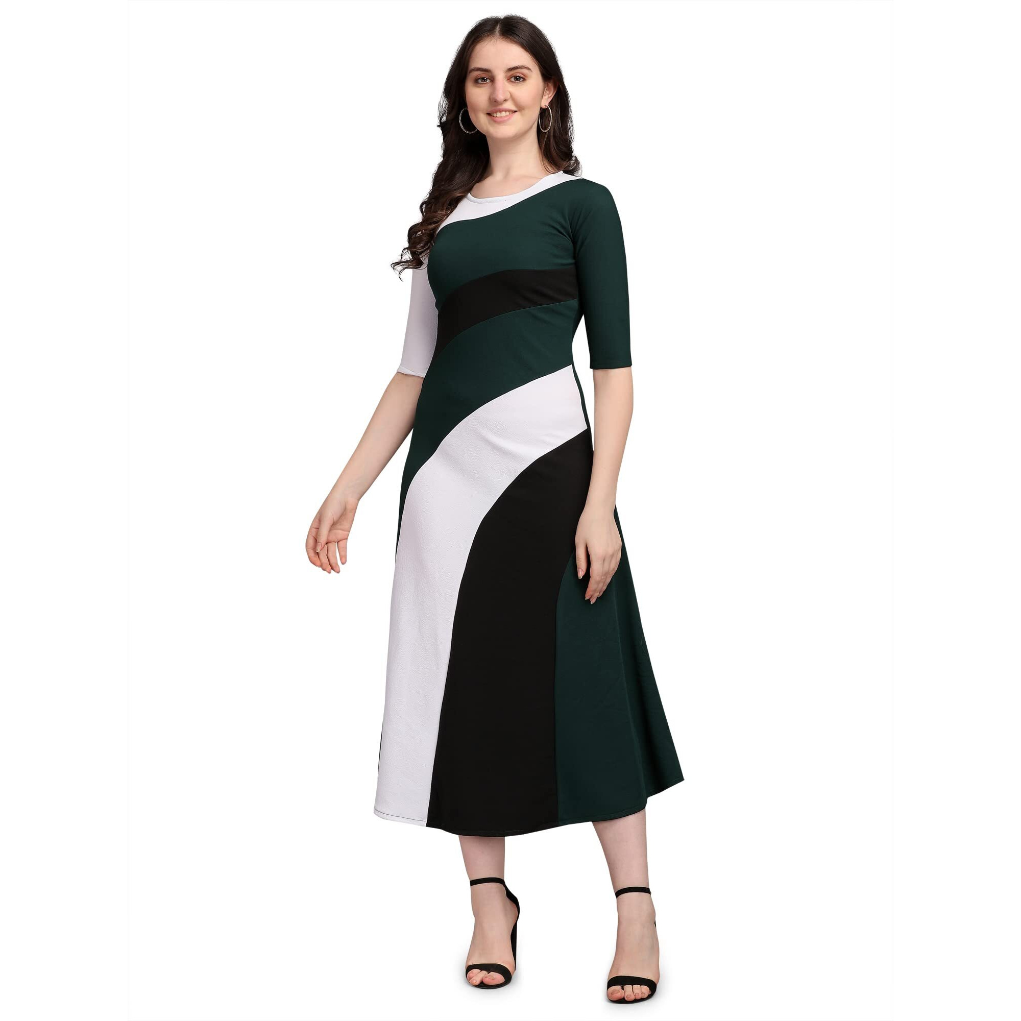 Purvaja Women's Corduroy Fit And Flare Maxi Dress (Lucy-540-Wh-Gn-M_White