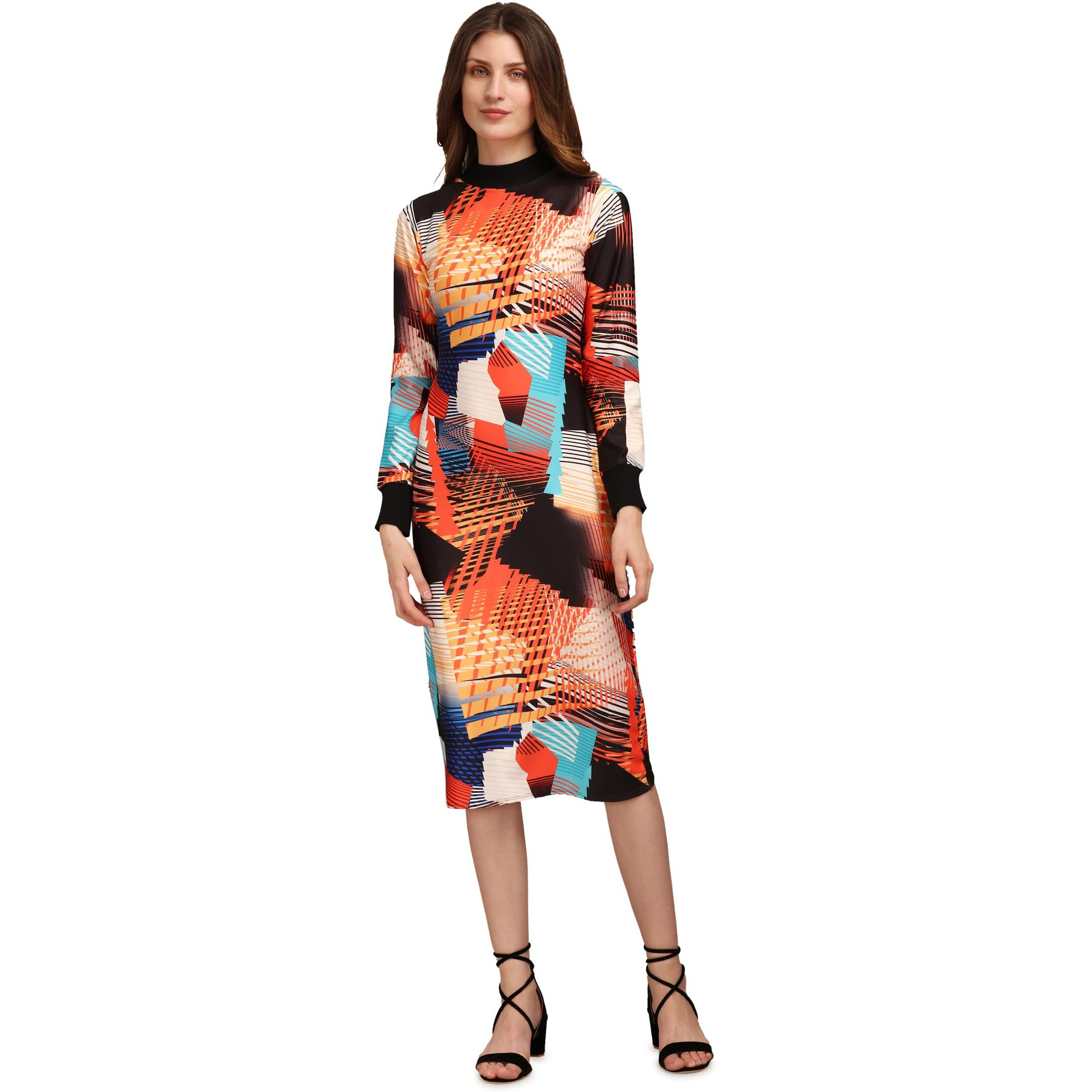 Purvaja Women's Polyester Blend Bodycon Knee Length Cocktail Dress (Siri-031-Vibrant-L_Orange