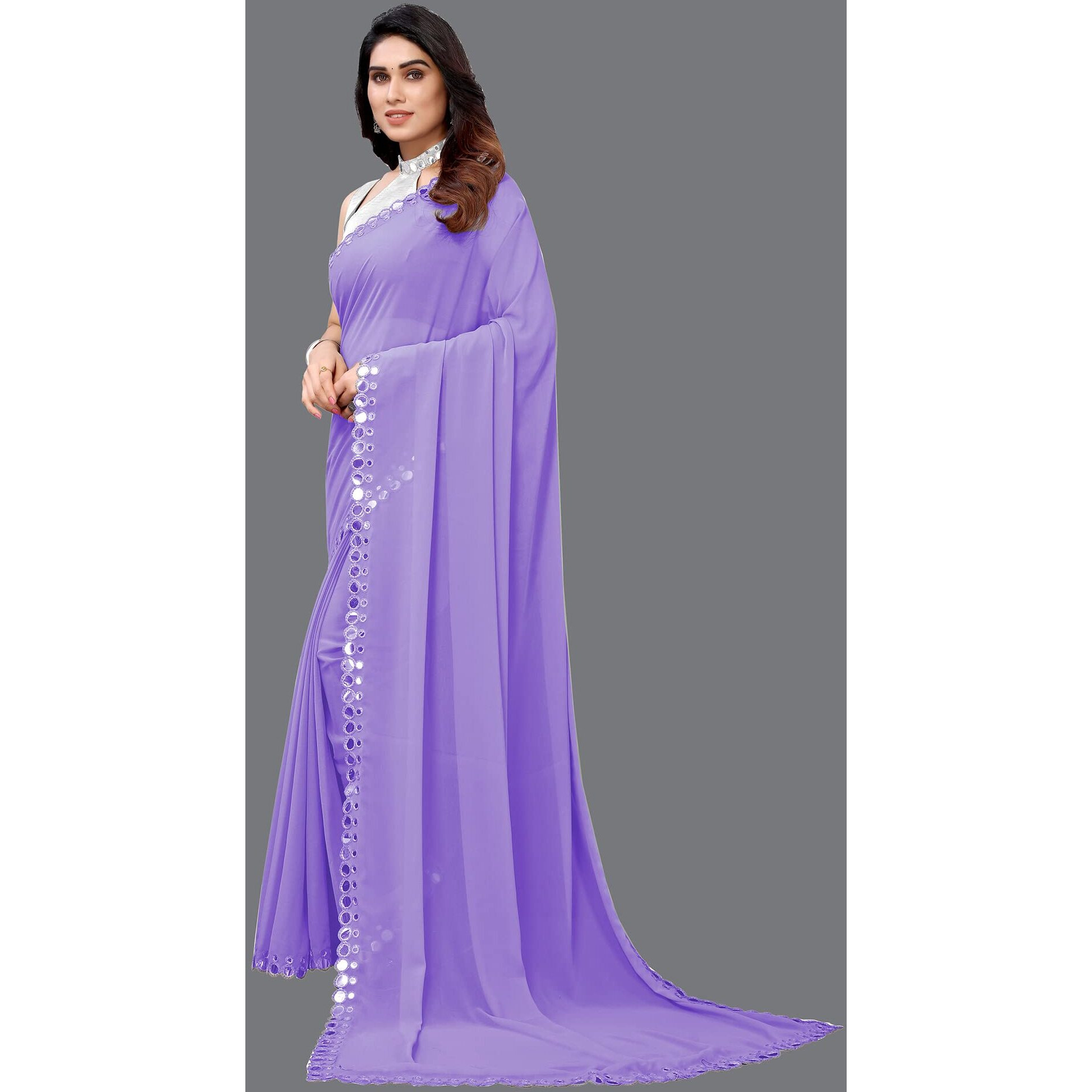 Satrani Women's Dyed Georgette Saree With Unstitched Blouse Piece (2842S734N_Lavender)