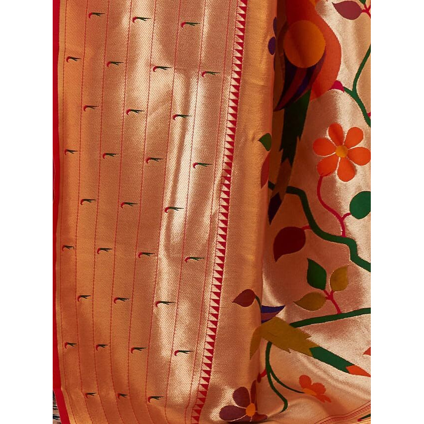 Satrani Women's Silk Paithani Jacquard Saree With Unstitched Blouse Piece (3522S1125N_Dark Red)