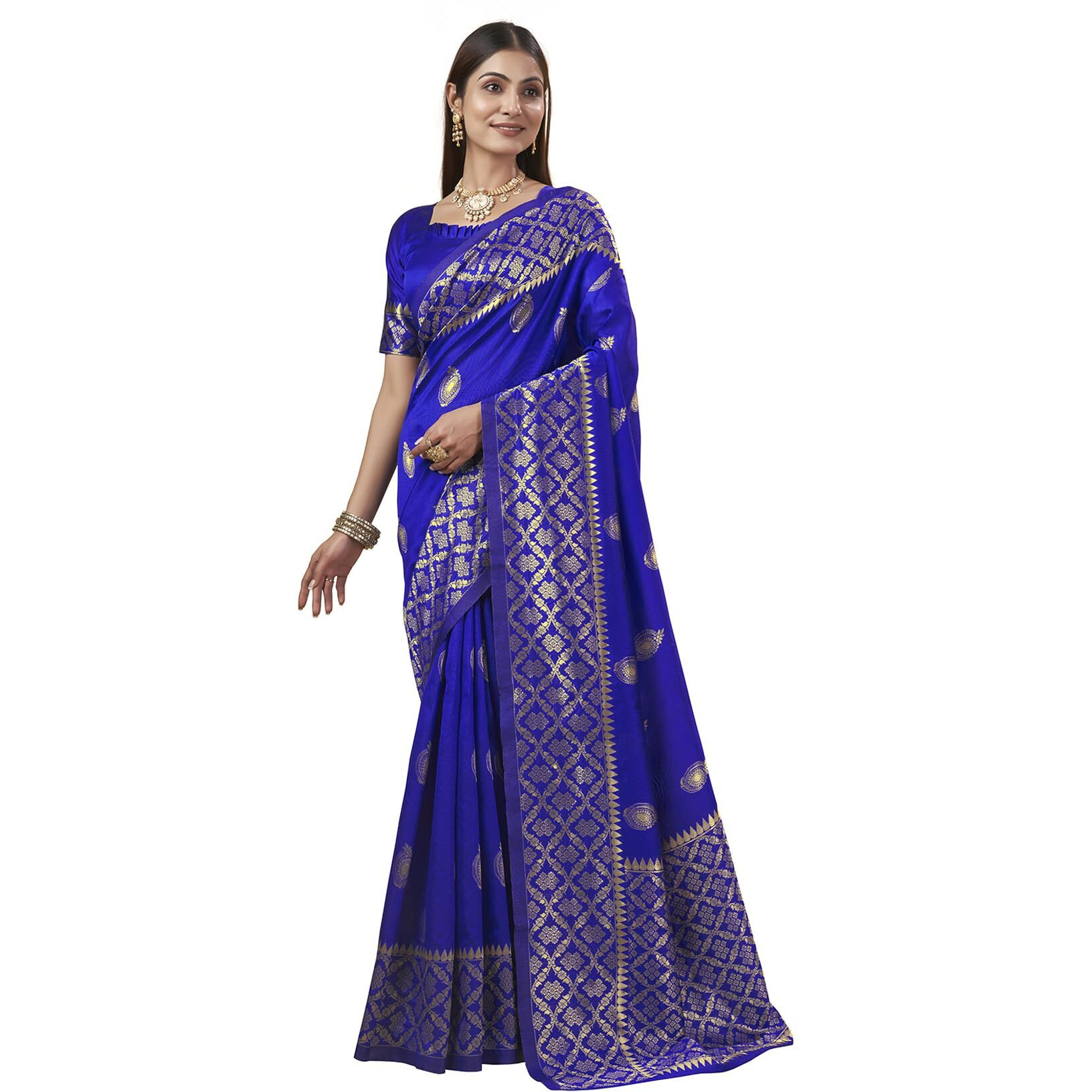 Shasmi Women's Banarasi Saree Pure Kanjivaram Silk Saree Soft New Ladies 2025 Design Wear Pattu Sarees Latest Party Sari Collections With Blouse Piece For Wedding Sadi (Pari-193 Royal Blue)