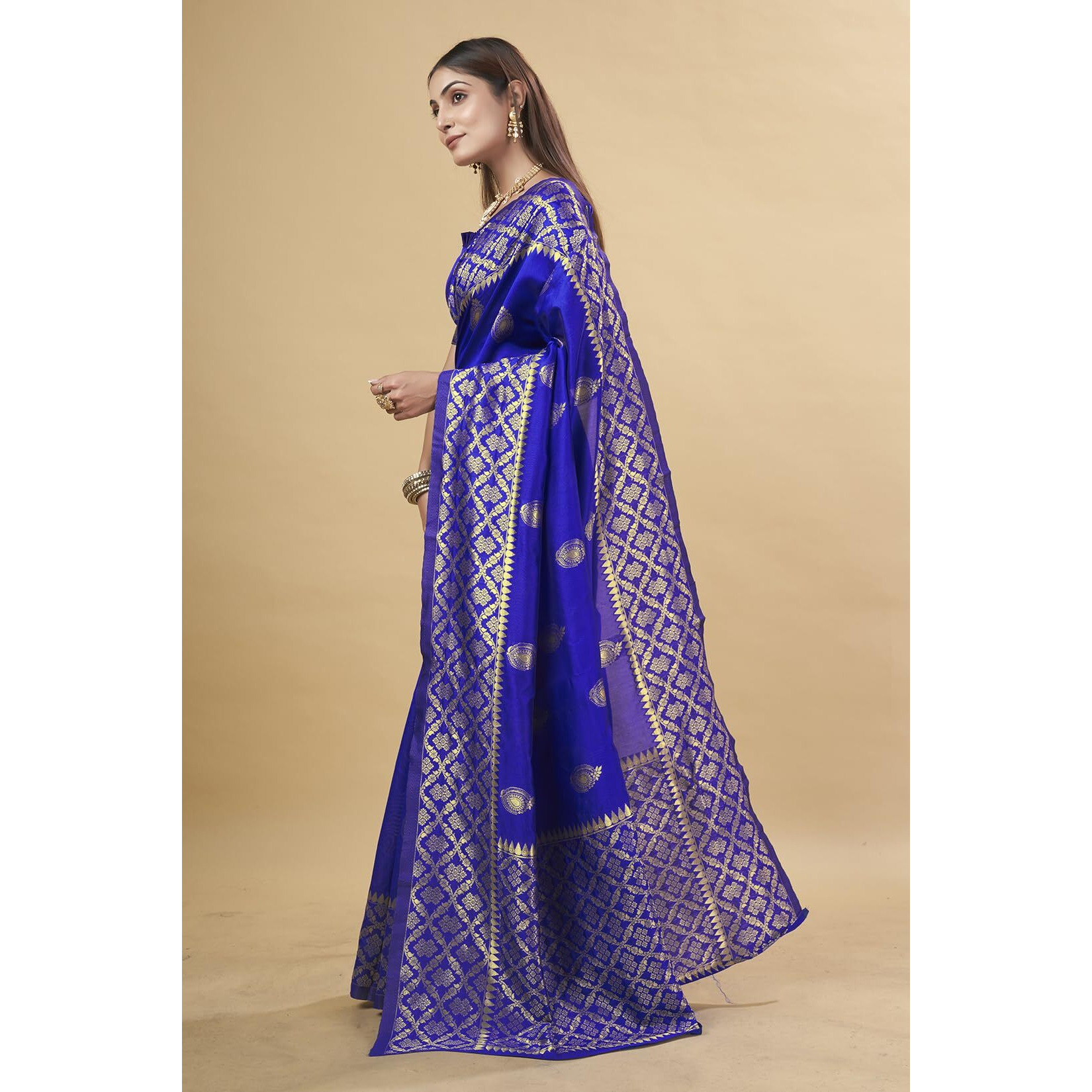 Shasmi Women's Banarasi Saree Pure Kanjivaram Silk Saree Soft New Ladies 2025 Design Wear Pattu Sarees Latest Party Sari Collections With Blouse Piece For Wedding Sadi (Pari-193 Royal Blue)