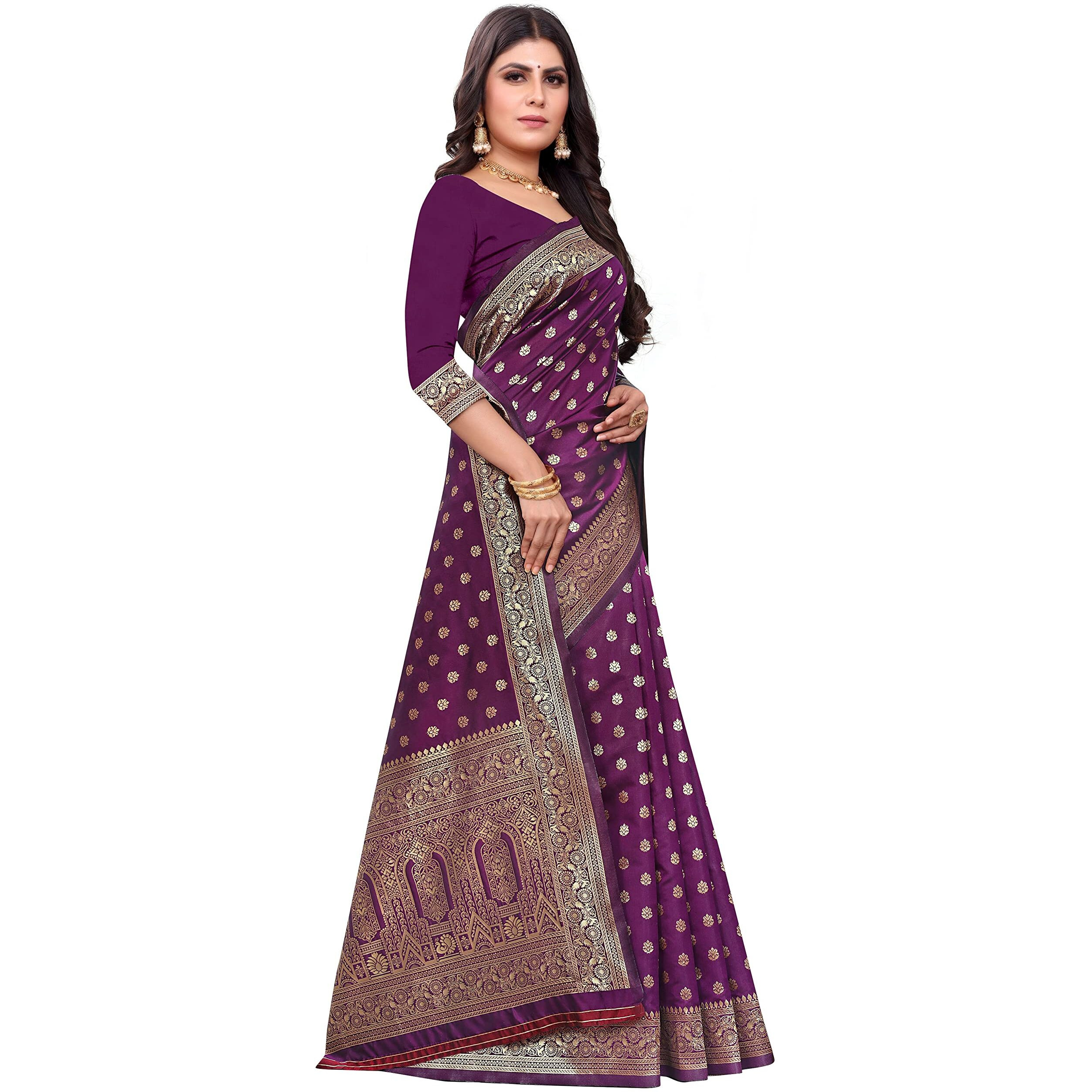 Shasmi Sarees Women's Art Silk Wine Kanchipuram Saree (San Pari 124 Wine)