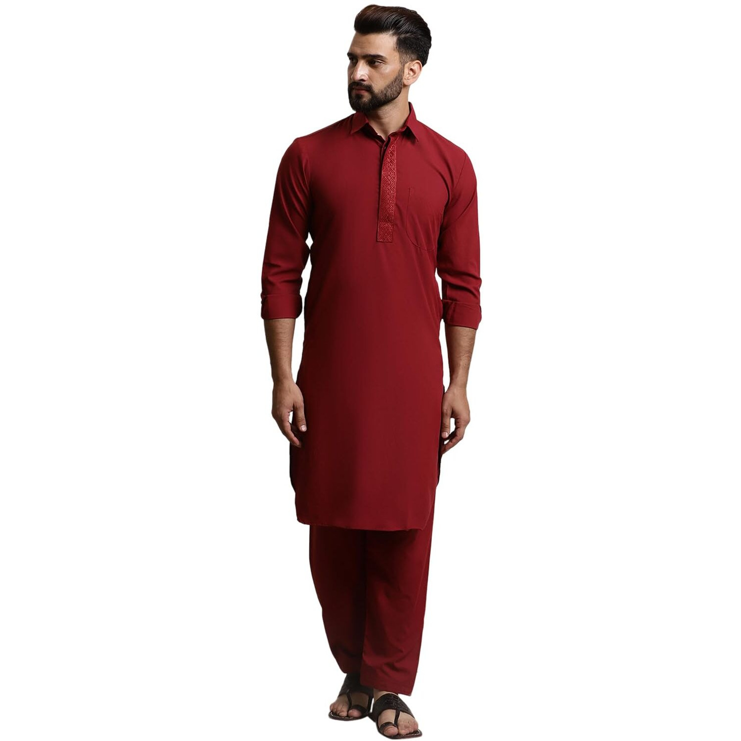 Sojanya (Since 1958 Men's Cotton Maroon Pathani Kurta Salwar Set