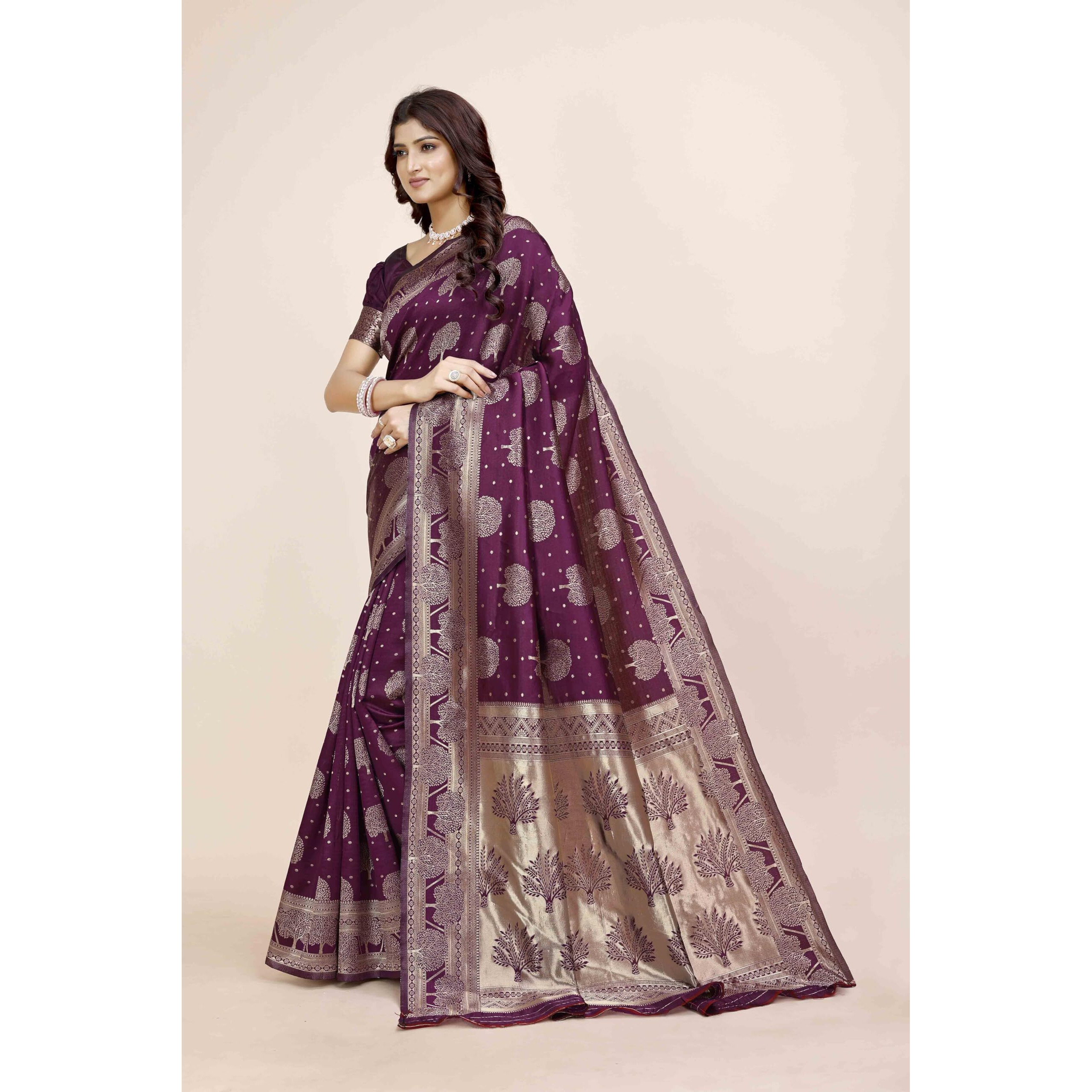 Shasmi Women's Banarasi Saree Pure Kanjivaram Silk Saree Soft New Ladies 2025 Design Wear Pattu Sarees Latest Party Sari Collections With Blouse Piece For Wedding Sadi (Pari-217 Wine)
