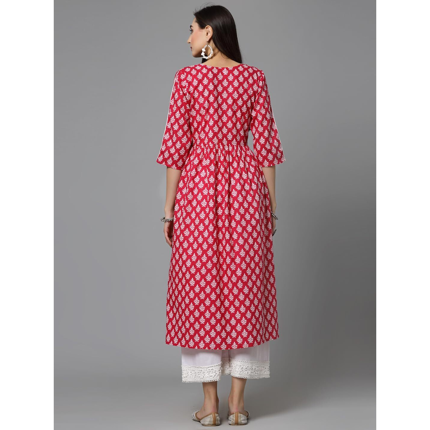 Stylum Women's Floral Printed Cotton A-Line Kurta (Pinkfizz38_Pink, M)