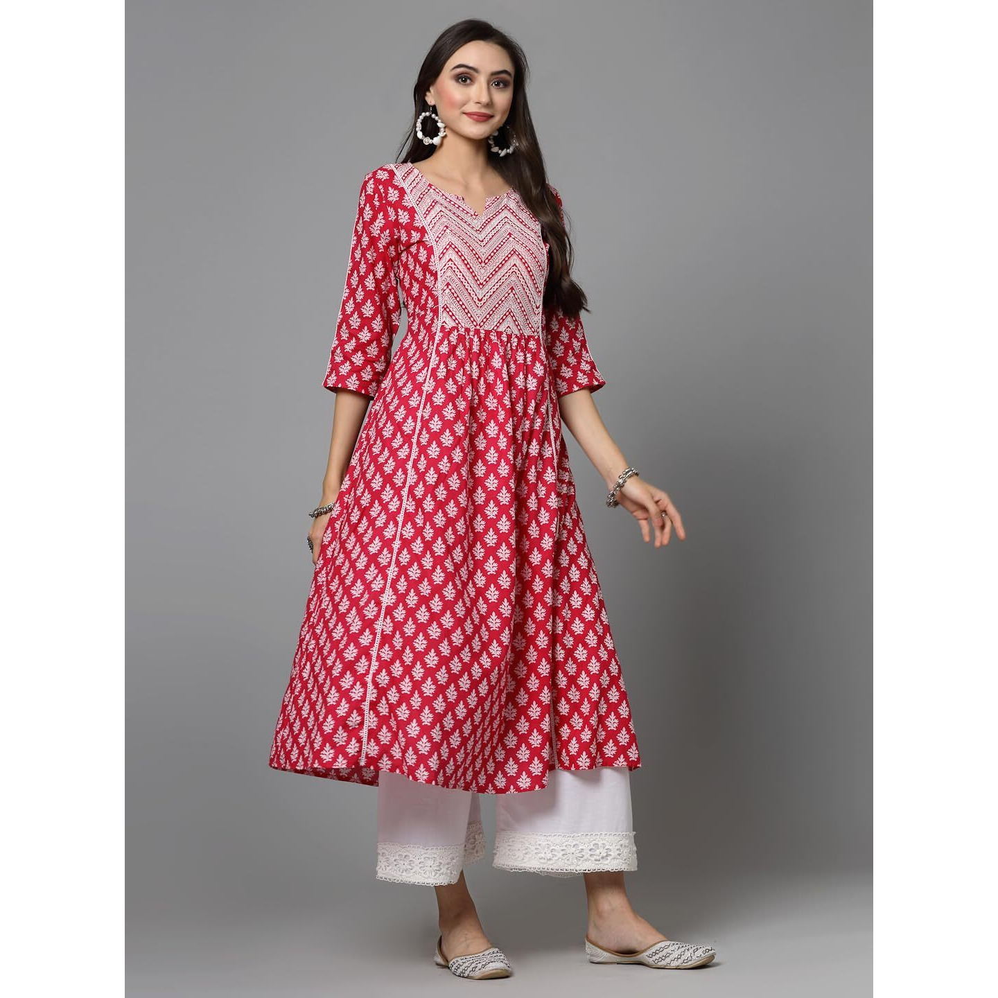 Stylum Women's Floral Printed Cotton A-Line Kurta (Pinkfizz38_Pink, M)