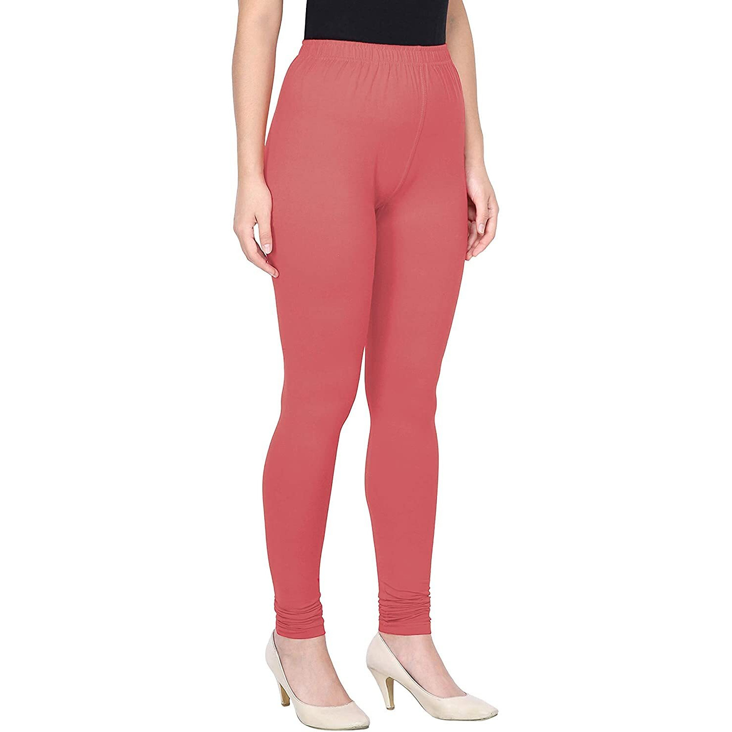 Shasmi Women's Leggings Cotton Lycra 4 Way Stretchable Skin Fit Gajari Pink Colored Chudidar Full Length Leggings For Women (Leggings Chudidar 11 Gajari Regular)