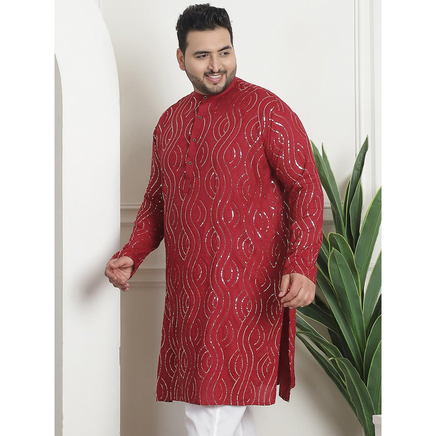 Sojanya Plus (Since 1958) Men's Cotton Designer Maroon Long Kurta