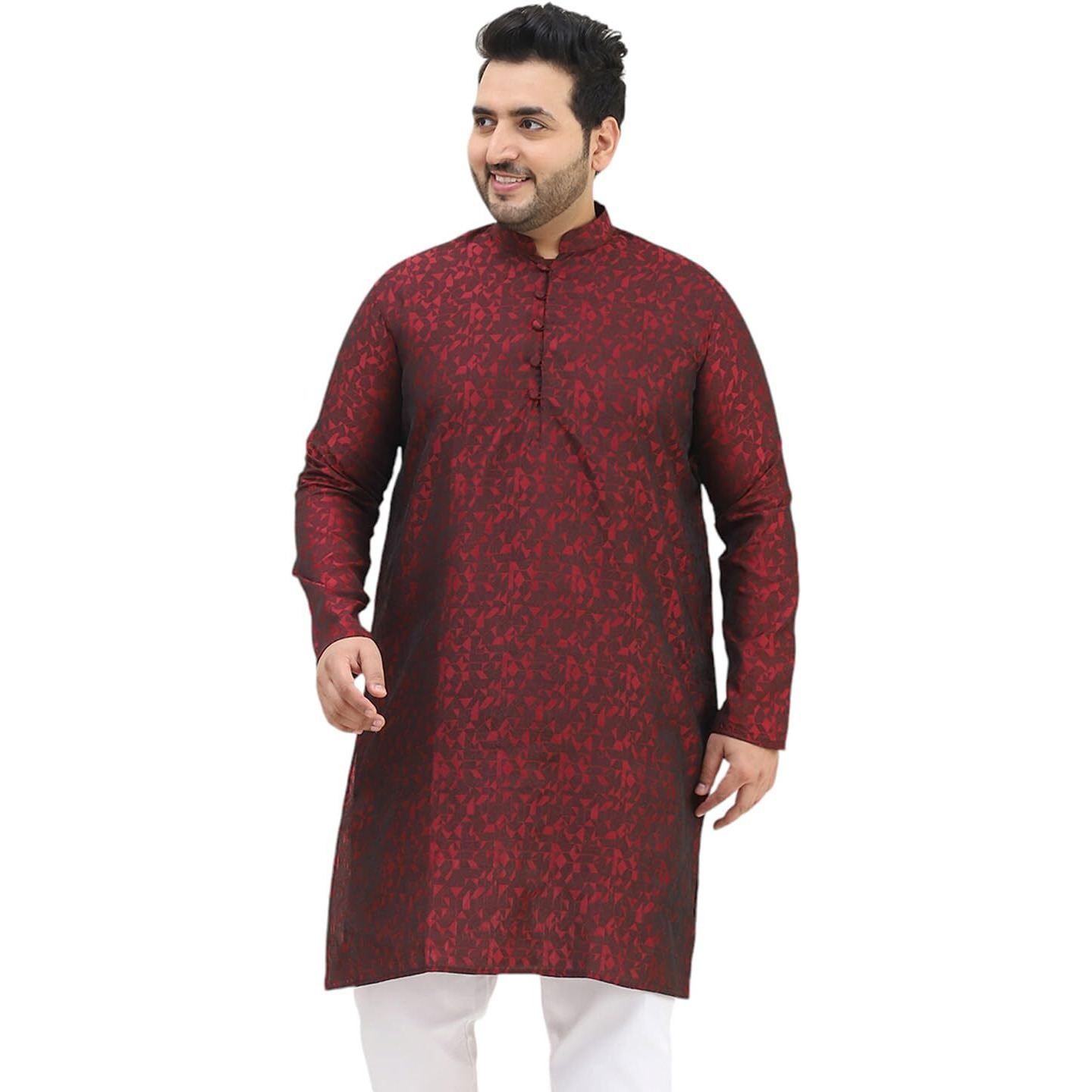 Sojanya Plus (Since 1958) Men's Silk Blend Maroon Self Design Only Long Kurta