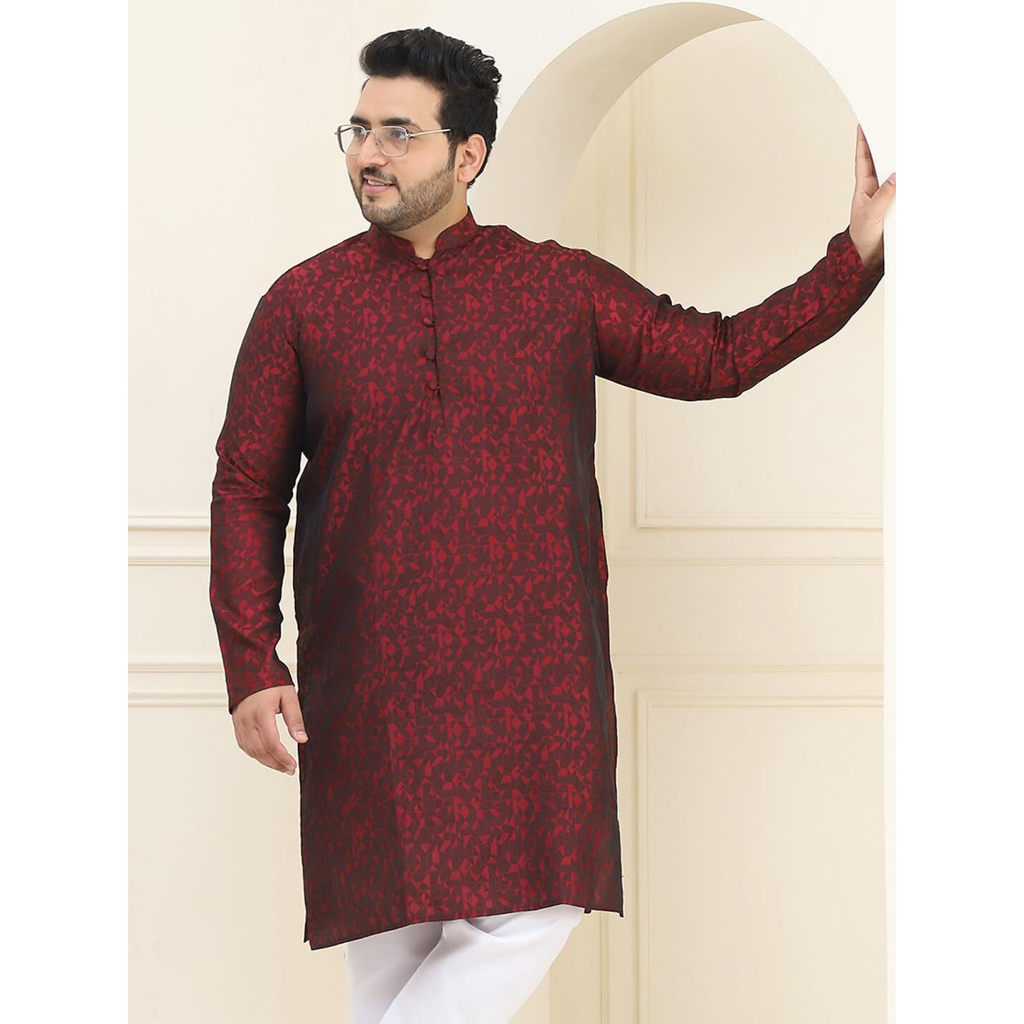 Sojanya Plus (Since 1958) Men's Silk Blend Maroon Self Design Only Long Kurta